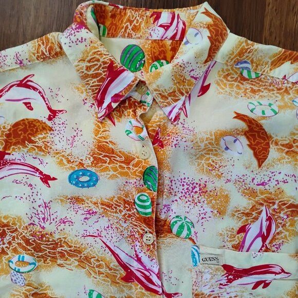 Guess Vintage Guess Georges Marciano Pink Dolphin Hawaiian Shirt Size US L / EU 52-54 / 3 - 1 Thumbnail