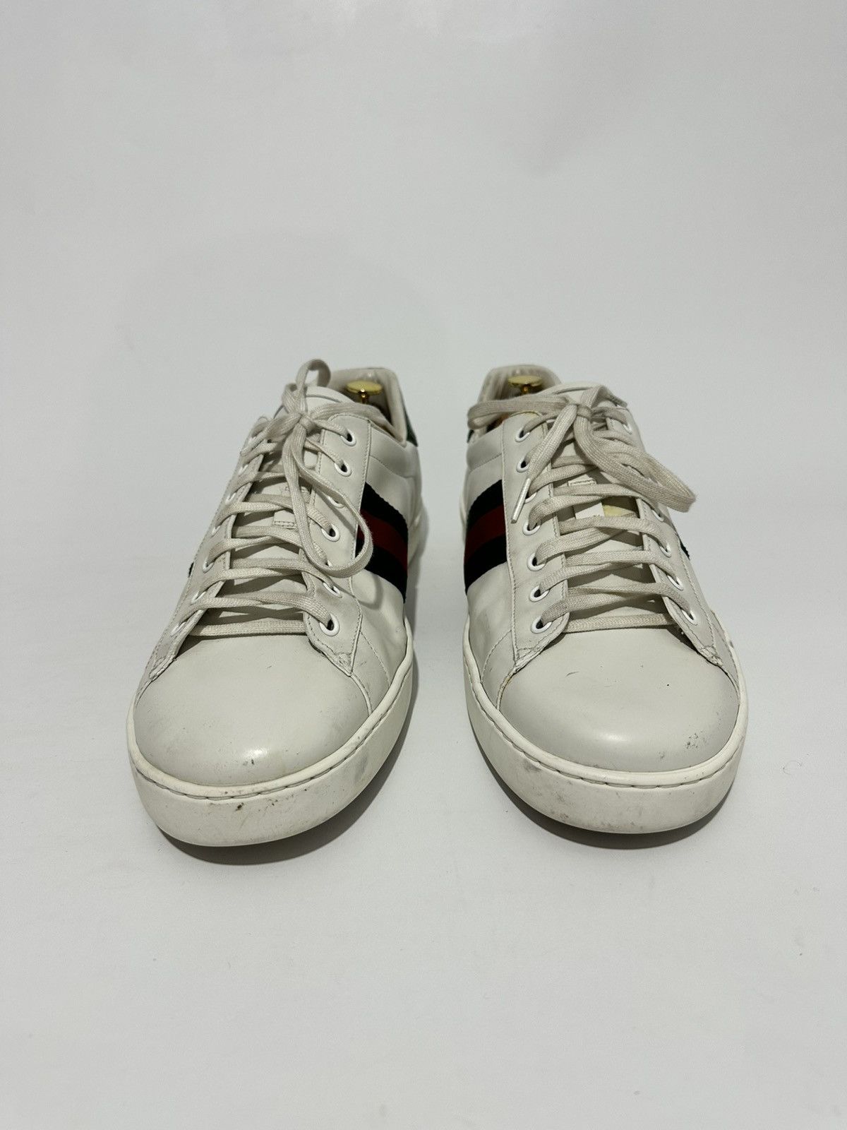 Gucci Gucci White Leather Ace Web Detail Lace Up Sneakers Size US 15 / EU 48 - 2 Thumbnail
