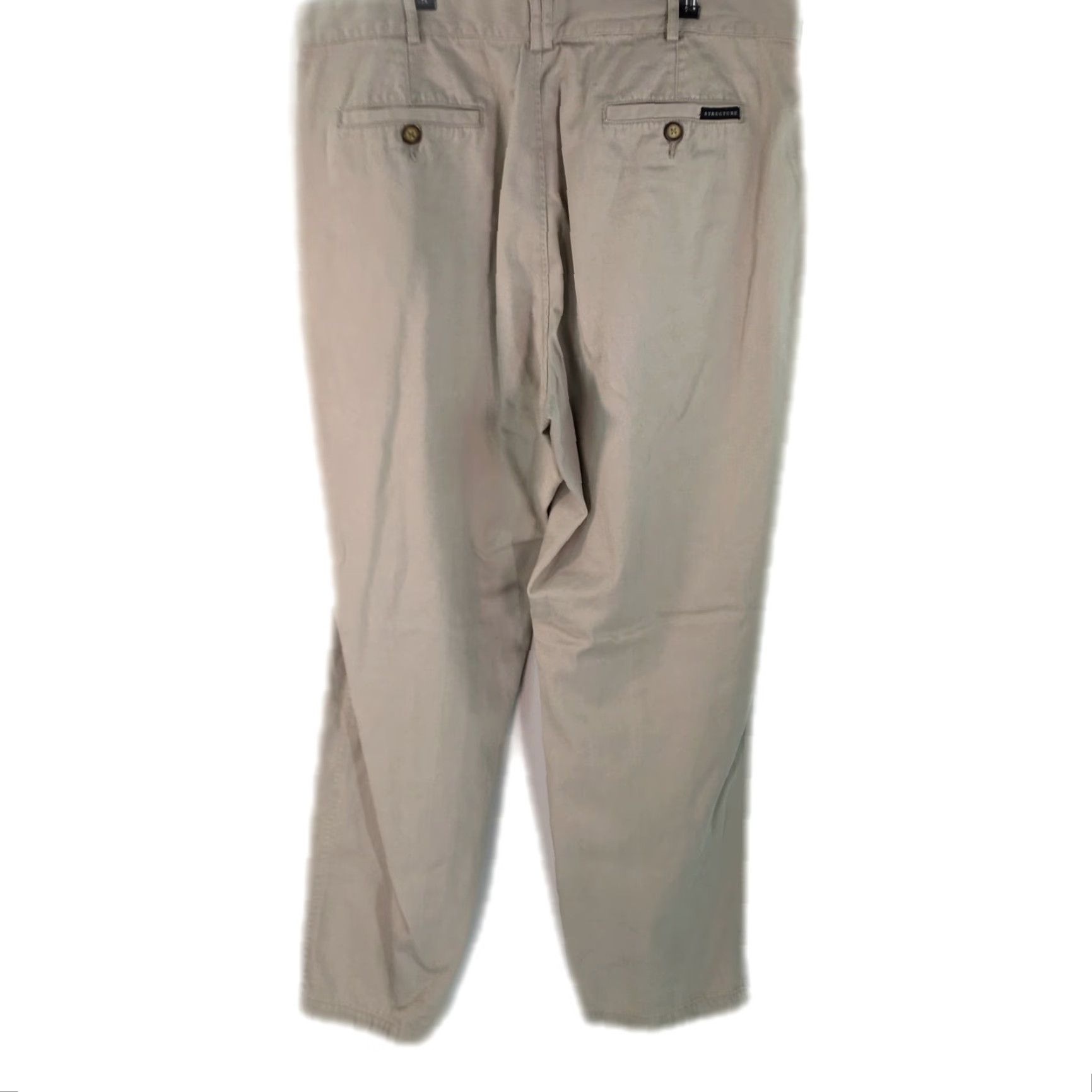 Vintage Structure Dress Pants Men Beige 38R Slim Flat Front Inseam 31 Casual 100% Cotton US Seller Size US 38 / EU 54 - 2 Thumbnail