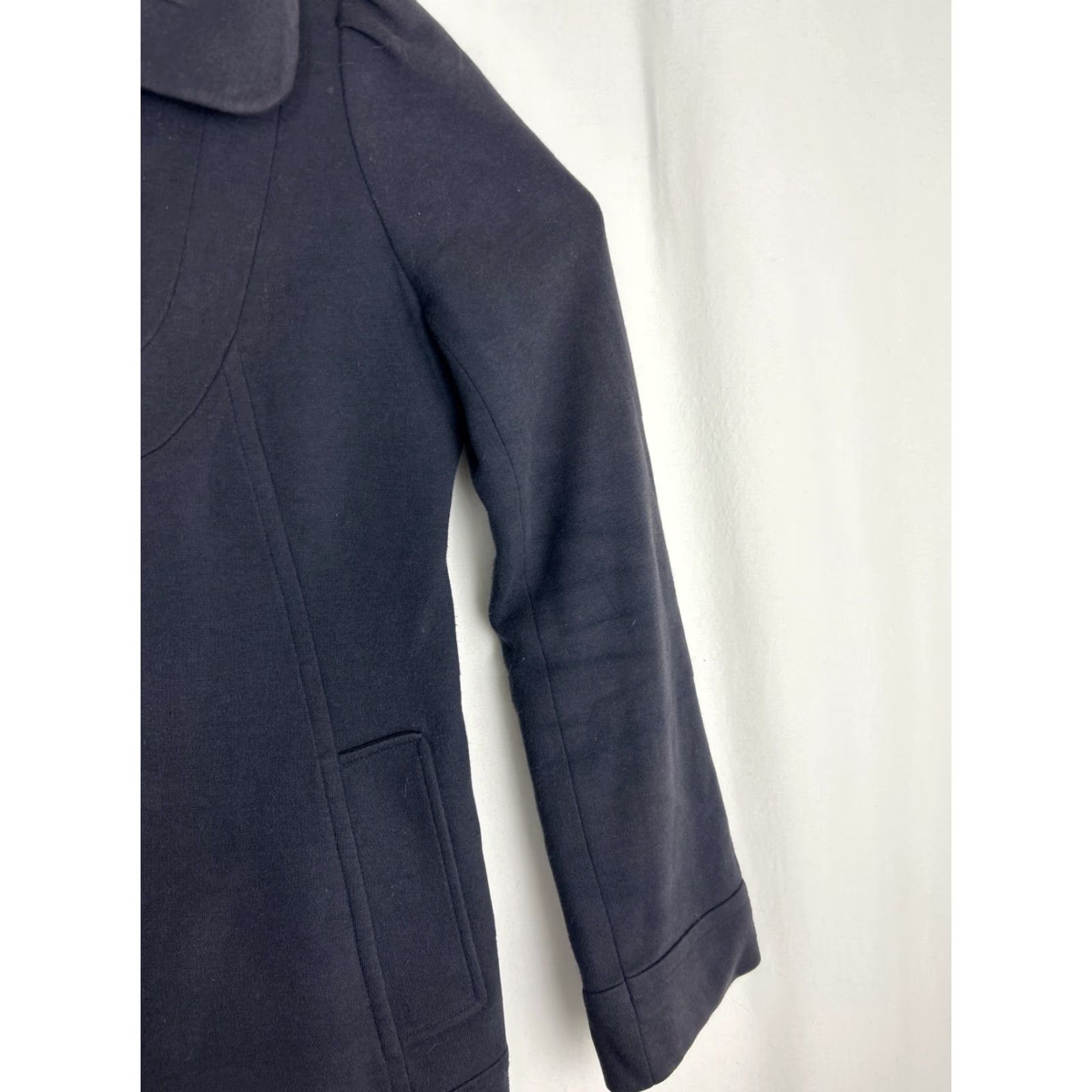 Anthropologie VINTAGE Elevenses Navy Pea Coat Coat Women 6 Cotton Wool Blend Double Clasp Hidden Button Blue 90s Mens? Size M / US 6-8 / IT 42-44 - 4 Thumbnail