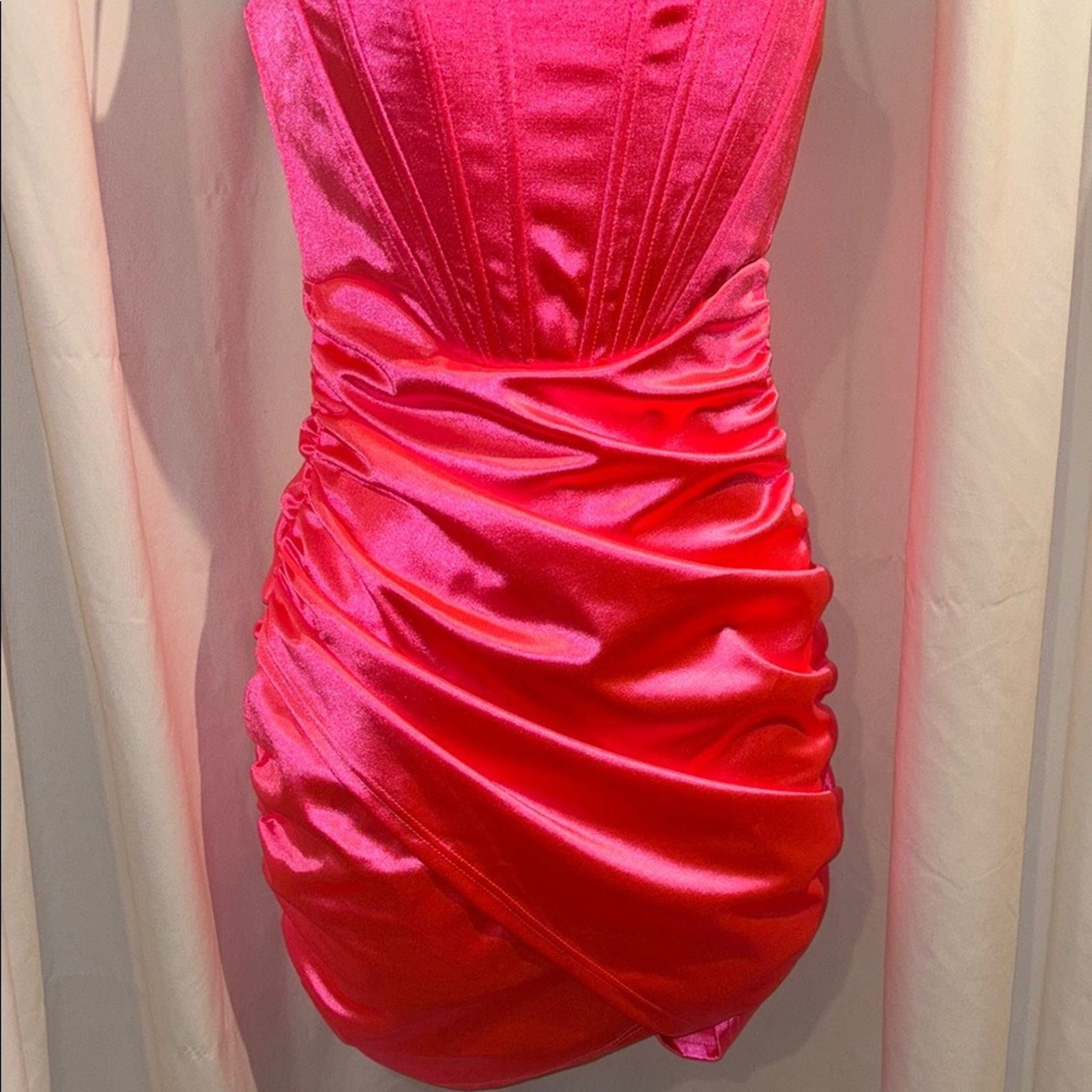 The Unbranded Brand Pink Satin Strapless Dress Extra Small Size XS / US 0-2 / IT 36-38 - 4 Thumbnail