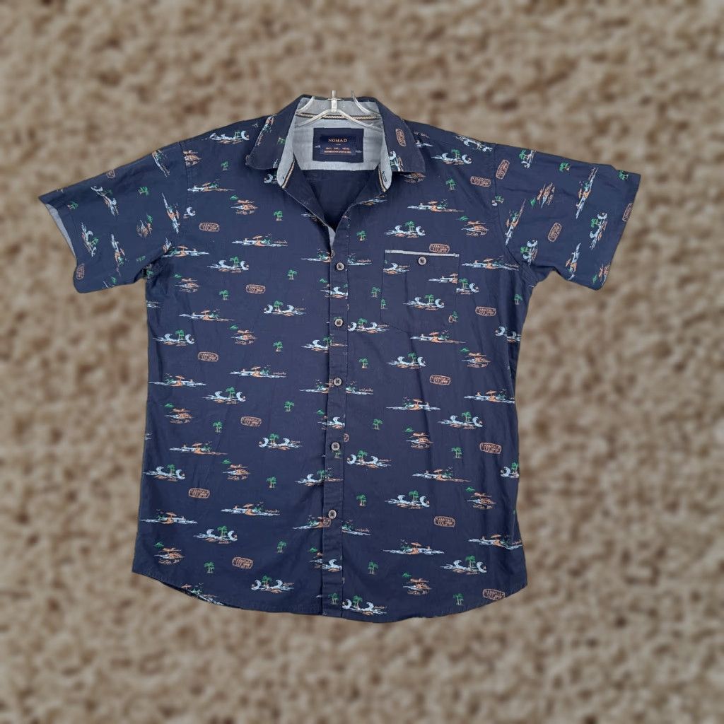 Nomad Nomad Shirt Men Large Blue Palm Surfer All Over Print Hawaiian 100% Cotton Mens Size US L / EU 52-54 / 3 - 1 Thumbnail