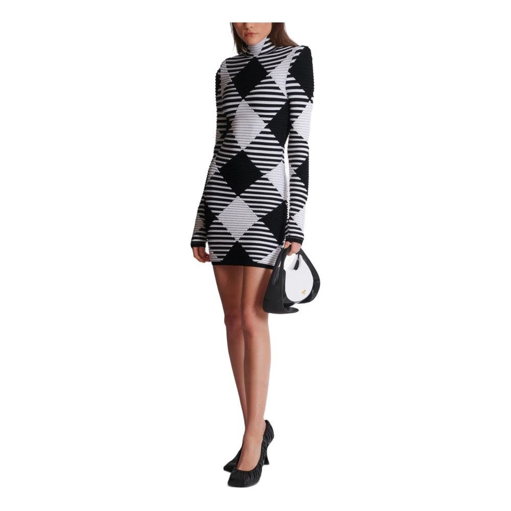 Balmain o1s1wg110725 Gingham Knit Mini Dress in Black/White Size L / US 10 / IT 46 - 2 Thumbnail