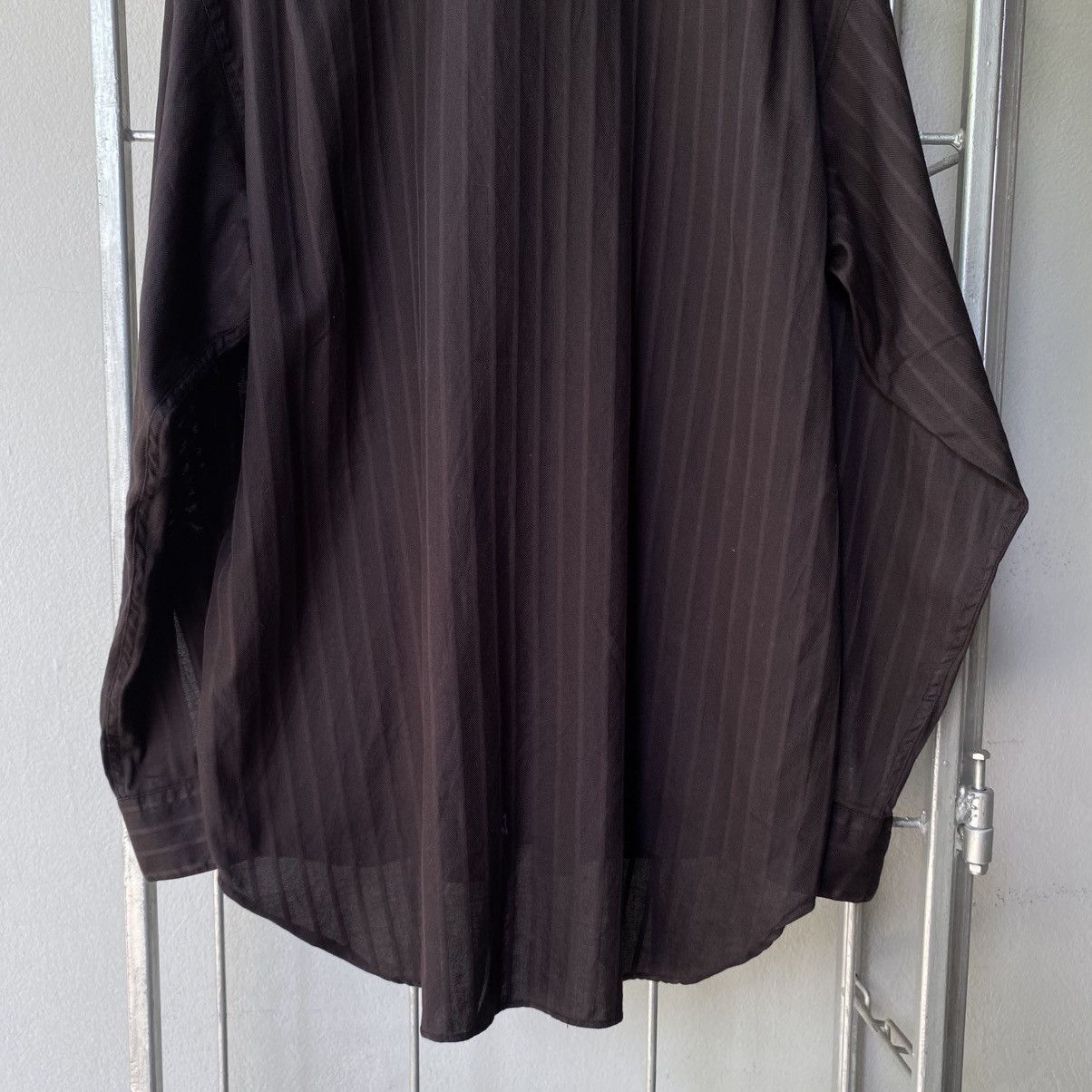 Paul Smith Paul Smith Dark Brown Half-Placket Pinstripe Shirt Size L / US 10 / IT 46 - 9 Thumbnail