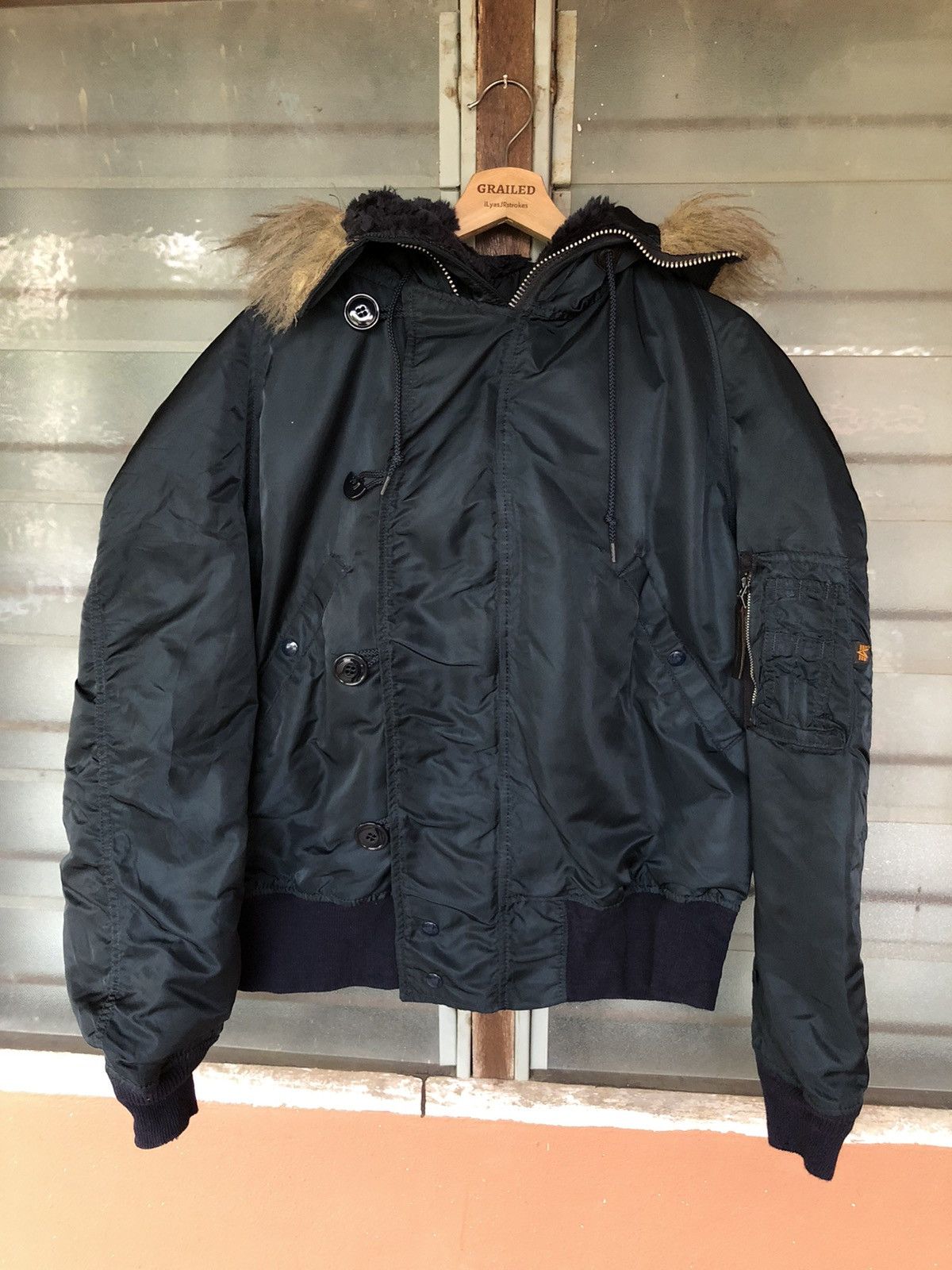 Alpha Industries Vintage Alpha Industries Fur Hoodie Bomber Military Jacket Size US M / EU 48-50 / 2 - 3 Thumbnail