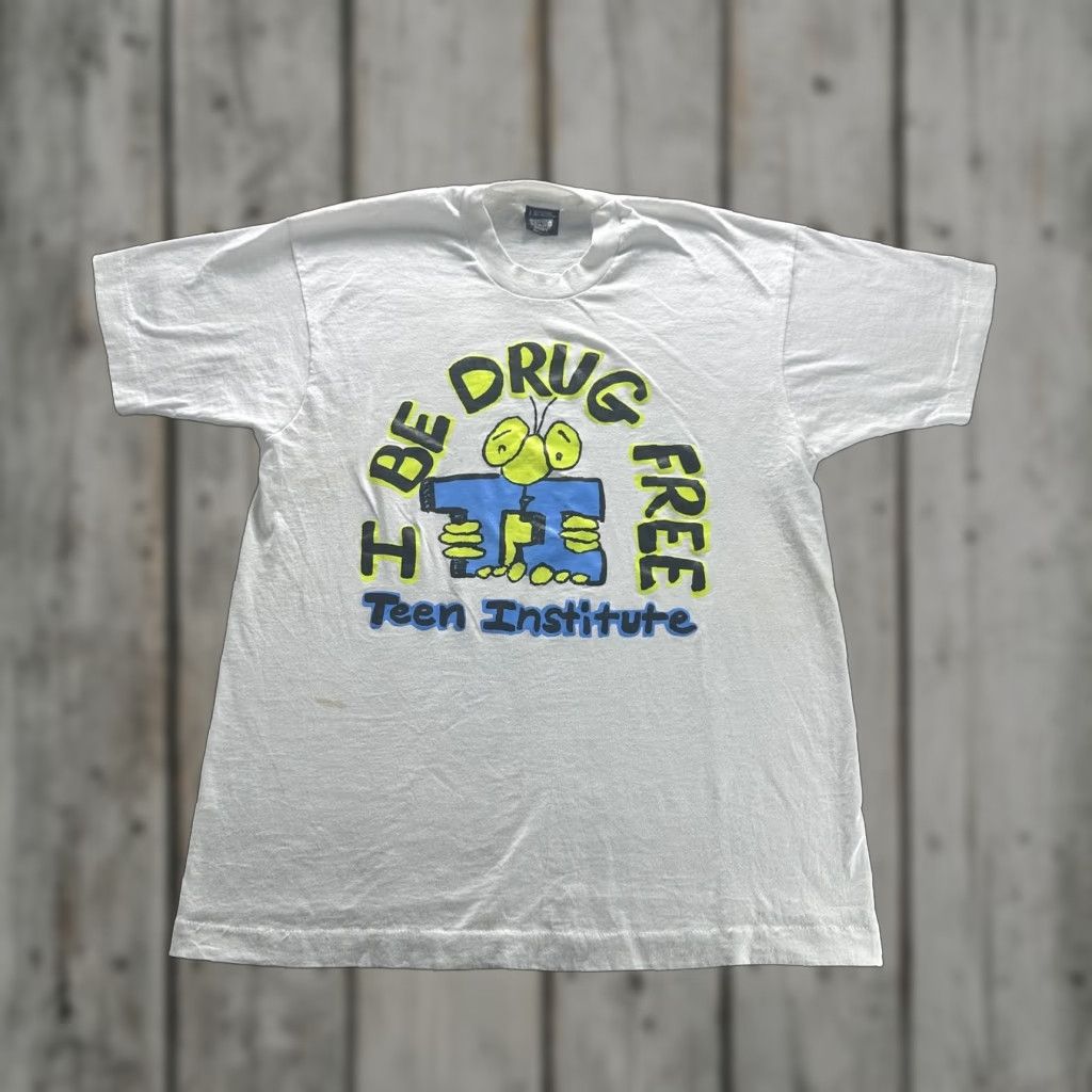 Vintage VINTAGE I Be Drug Free Teen Institute Shirt Mens Large White Graphic 90s y2k SS Size US L / EU 52-54 / 3 - 1 Thumbnail