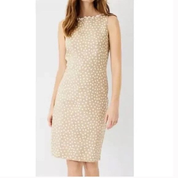 Ann Taylor Ann Taylor Dotted Scallop Neck Sheath Midi Dress Size XS / US 0-2 / IT 36-38 - 1 Thumbnail