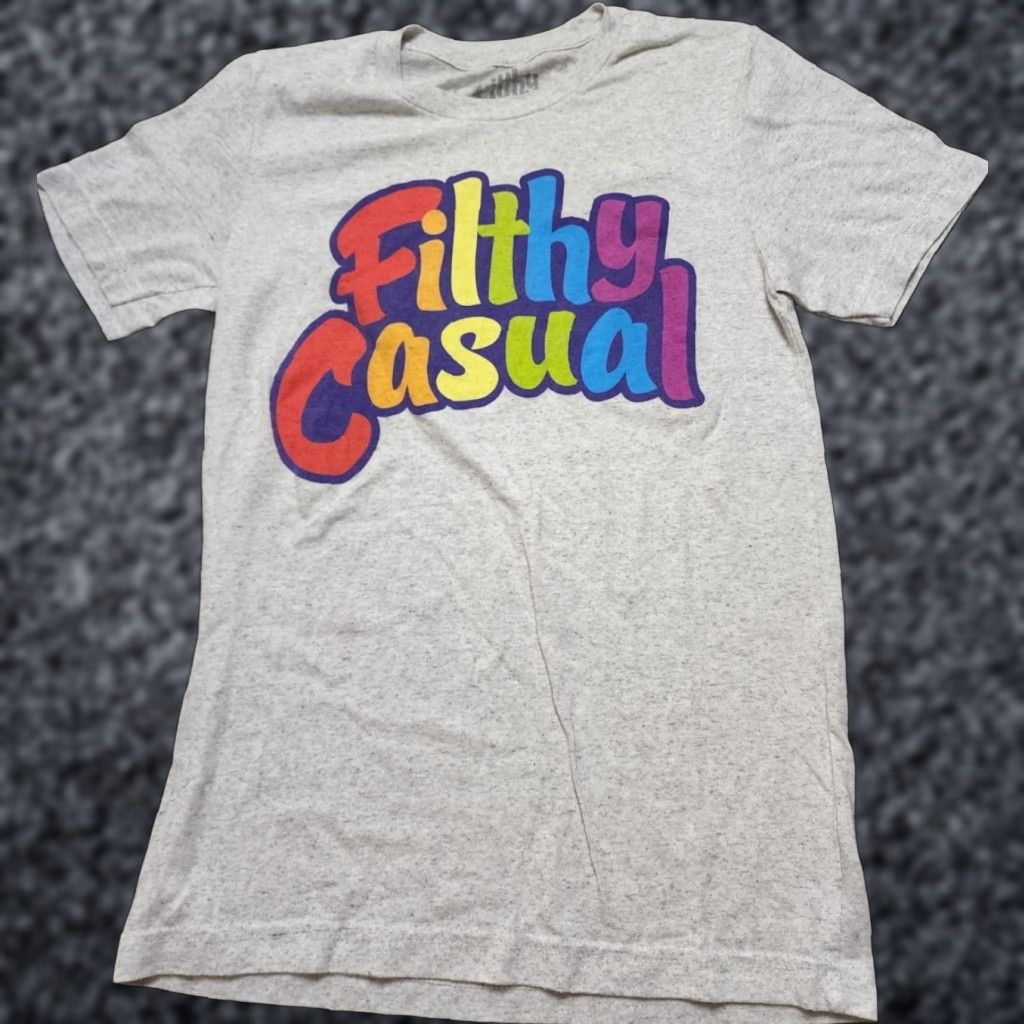 Rainbow Filthy Casual Mens XS Rainbow Pride Spellout Logo T Shirt (Gray) Slim Fit Unisex Adults Crew Neck Short Sleeve Cotton Blend Logo Graphic Print Shirts Size US XS / EU 42 / 0 - 1 Thumbnail