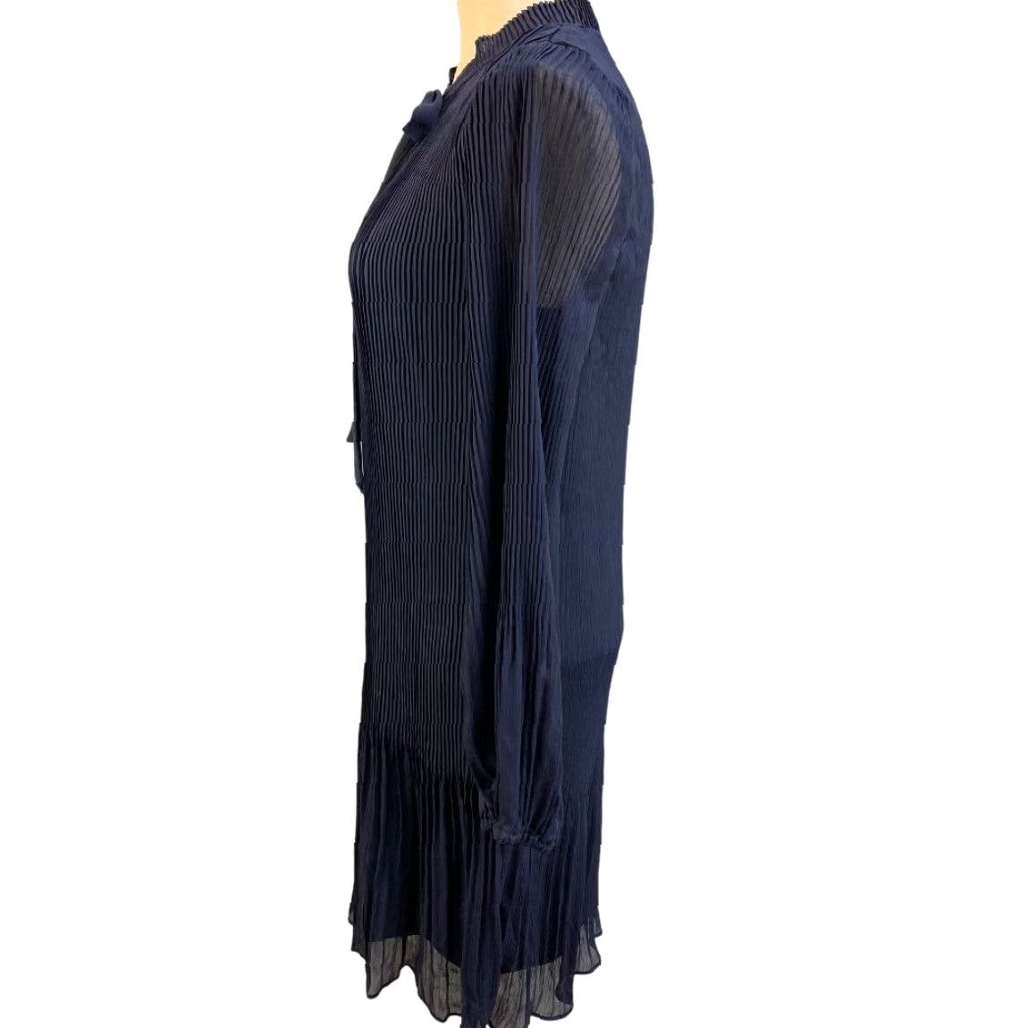DKNY DKNY Navy Blue Long Sleeve Pleated Dress Tie Neck Knee Length Womens, 6, New Size M / US 6-8 / IT 42-44 - 4 Thumbnail
