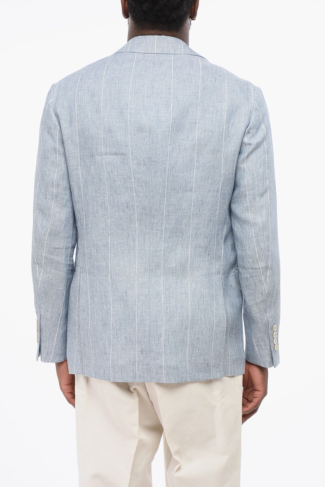 Brunello Cucinelli og1mm0725 Pinstriped Linen Blazer Light Blue Size US XL / EU 56 / 4 - 2 Thumbnail