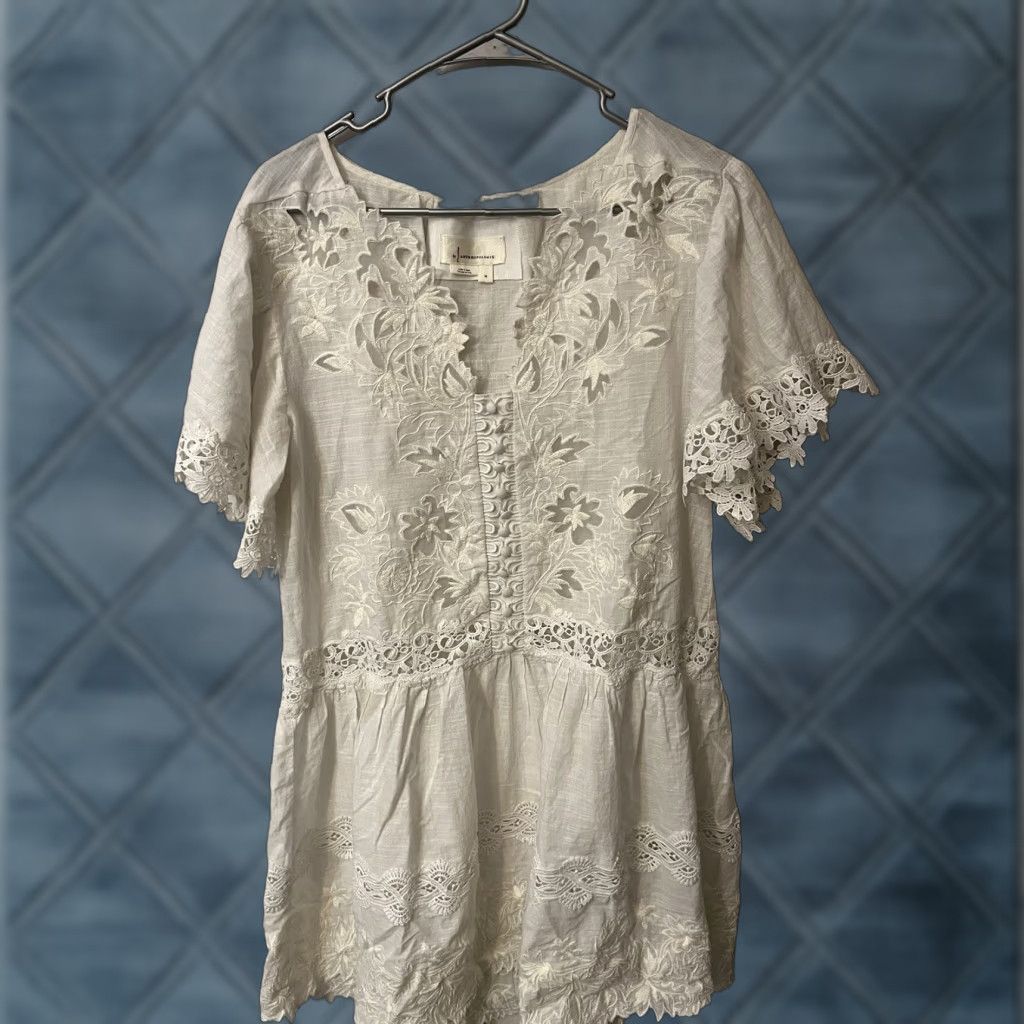Anthropologie Anthropologie Embroidered Lace Trimmed Cutwork Mini Dress  with Slip White M