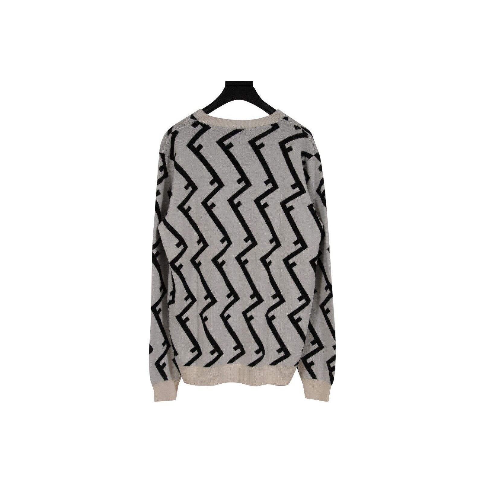 Fendi Geometric FF Logo Sweater Tan Black Wool Pullover Size US L / EU 52-54 / 3 - 2 Thumbnail