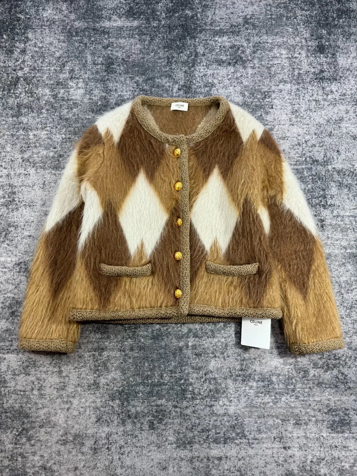 Celine CELINE Argyle Mohair Gold Button Coat| Size XS / US 0-2 / IT 36-38 - 1 Thumbnail
