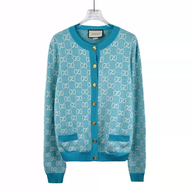 Gucci Gucci Light blue logo jacquad Full-print wool single-breast Size L / US 10 / IT 46 - 1 Thumbnail
