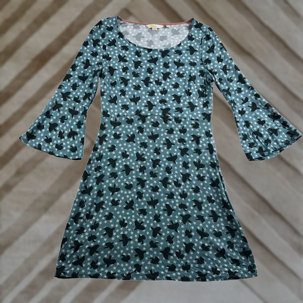 Boden Boden Teal Bird Star Print Bell Sleeve Empire Waist Jersey Dress Womens 6R J0273 Size M / US 6-8 / IT 42-44 - 1 Thumbnail