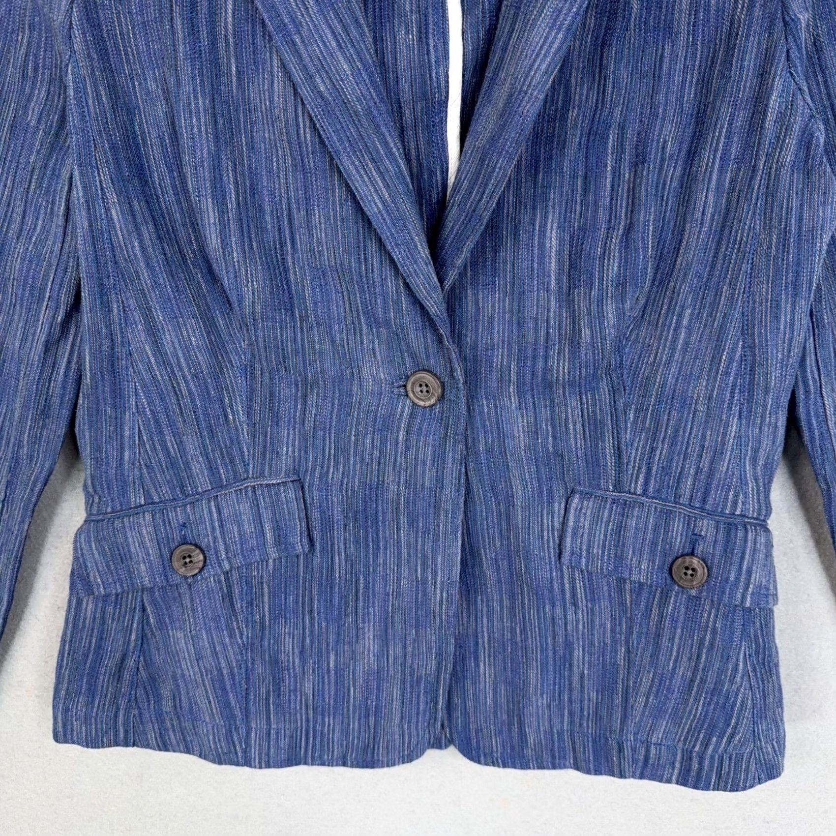 Vintage Cartonnier Blazer Womens 2 Blue Stripe Linen Cotton Embroidered Collar Jacket - Pre-Owned 2 Size XS / US 0-2 / IT 36-38 - 5 Thumbnail