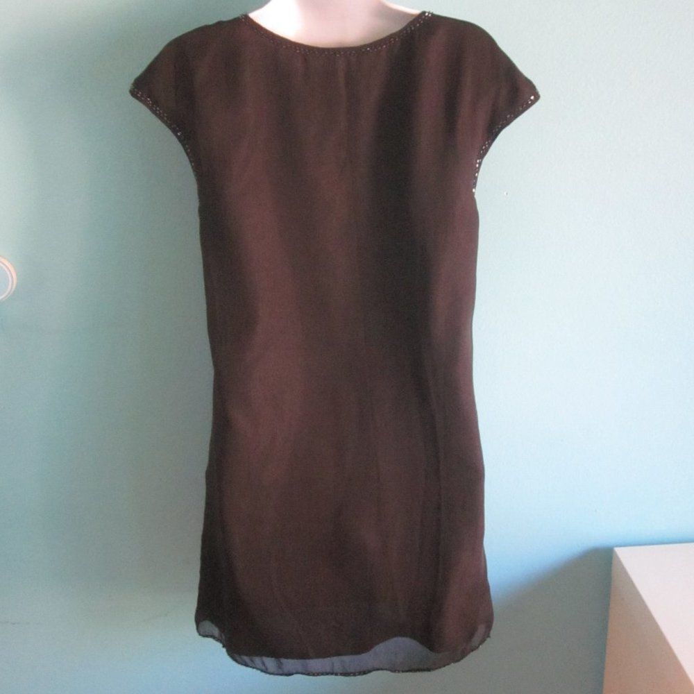 PRINCESS POLLY Bizz Princess Black Silk Dress Size S Beaded Leaf Pattern em Size S / US 4 / IT 40 - 14 Thumbnail