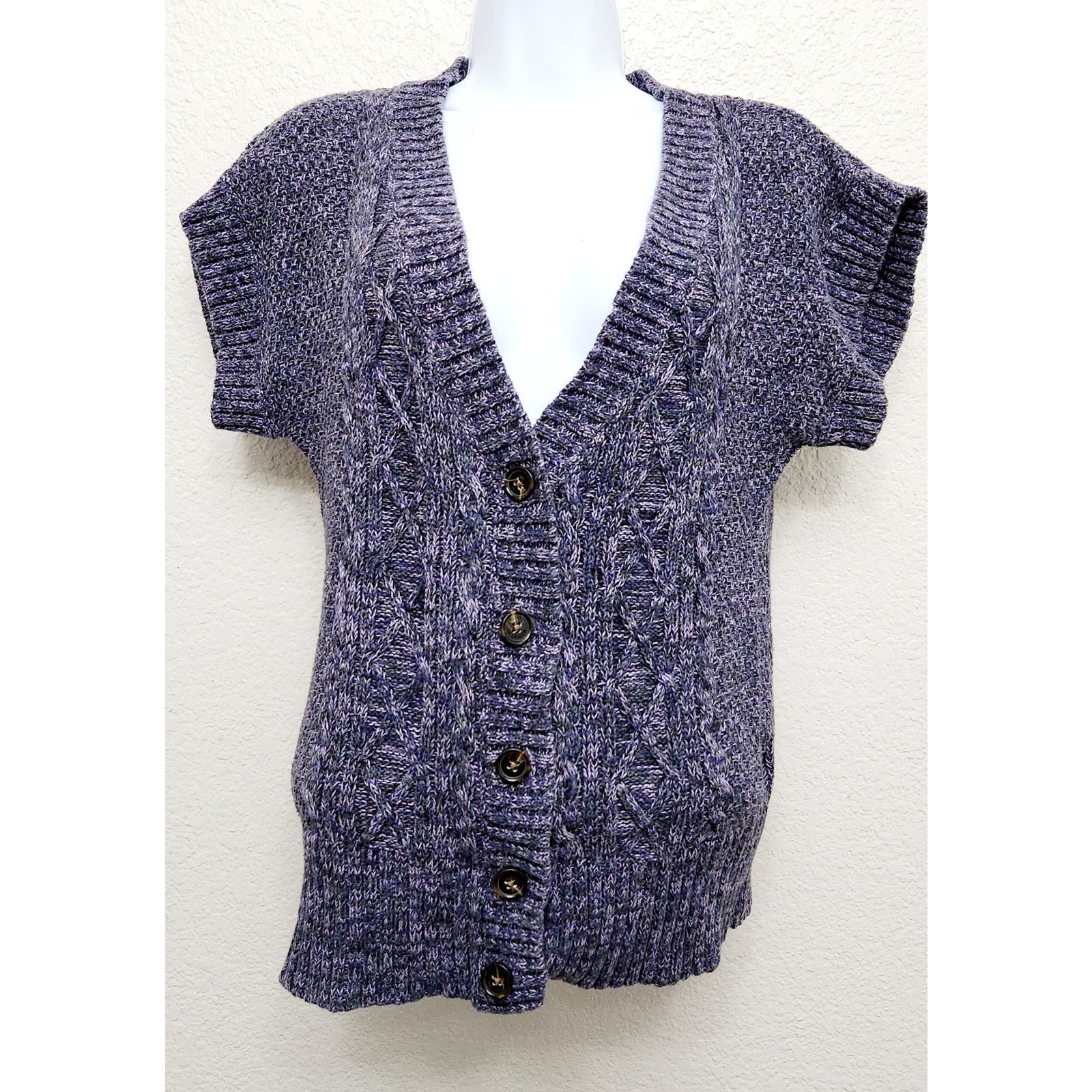 Tommy Hilfiger Tommy Hilfiger Purple Marled Cable Knit Cardigan Sweater S Size S / US 4 / IT 40 - 1 Thumbnail