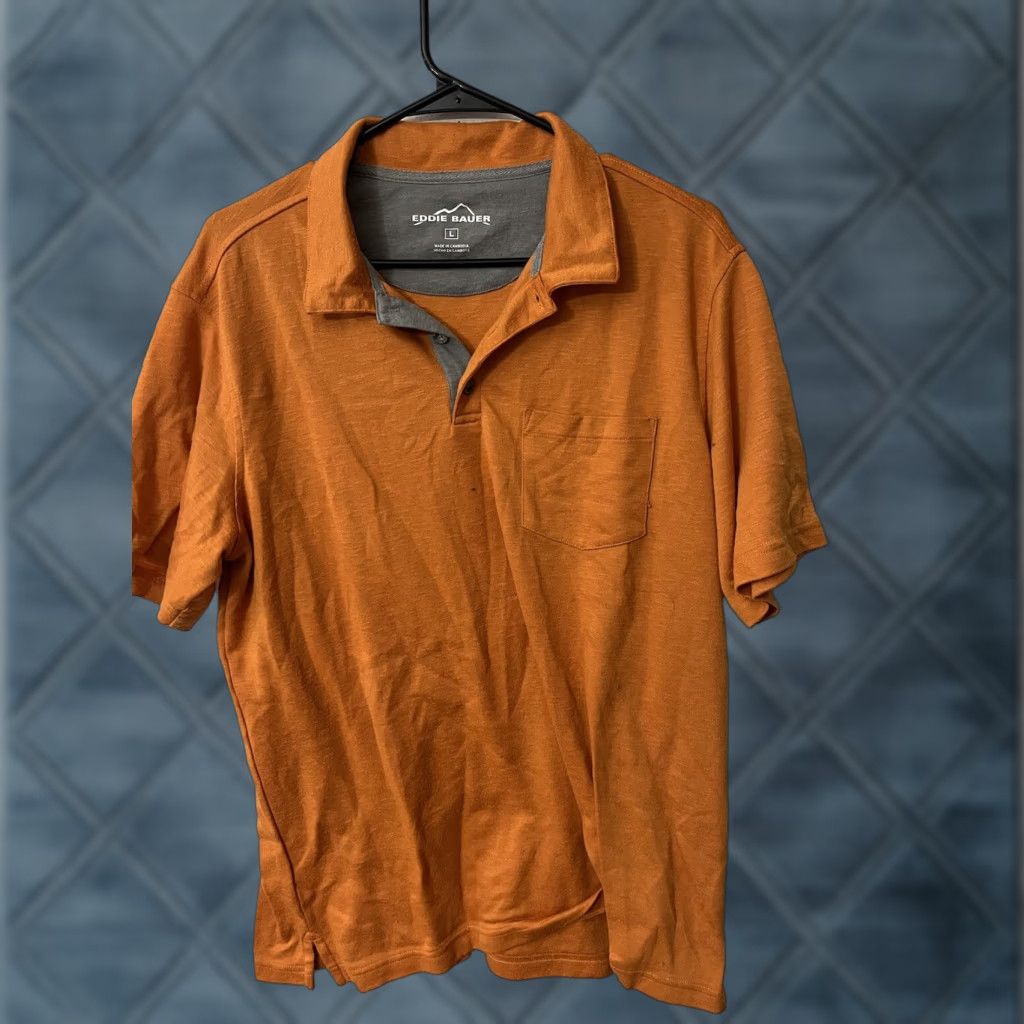 Eddie Bauer Eddie Bauer Polo Shirt Mens Golf Orange Solid XL Knit Polyester Button Short Sleeve Casual Activewear Shirt Size US XL / EU 56 / 4 - 1 Thumbnail