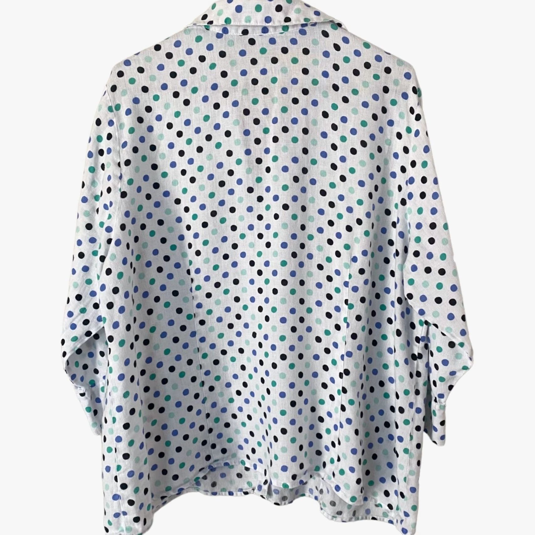 JM Collection VINTAGE JM Collection Linen Polka Dot Button-Up Shirt Blouse White Womens 18W Plus Size 18W (No, not vintage since not specified) Size XXL / US 16-18 / IT 52-54 - 3 Thumbnail