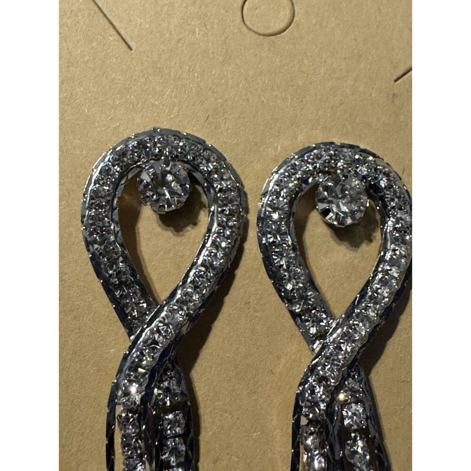 Other Rhinestone Costume Earrings Long Dangle Silver Tone Size ONE SIZE - 1 Thumbnail