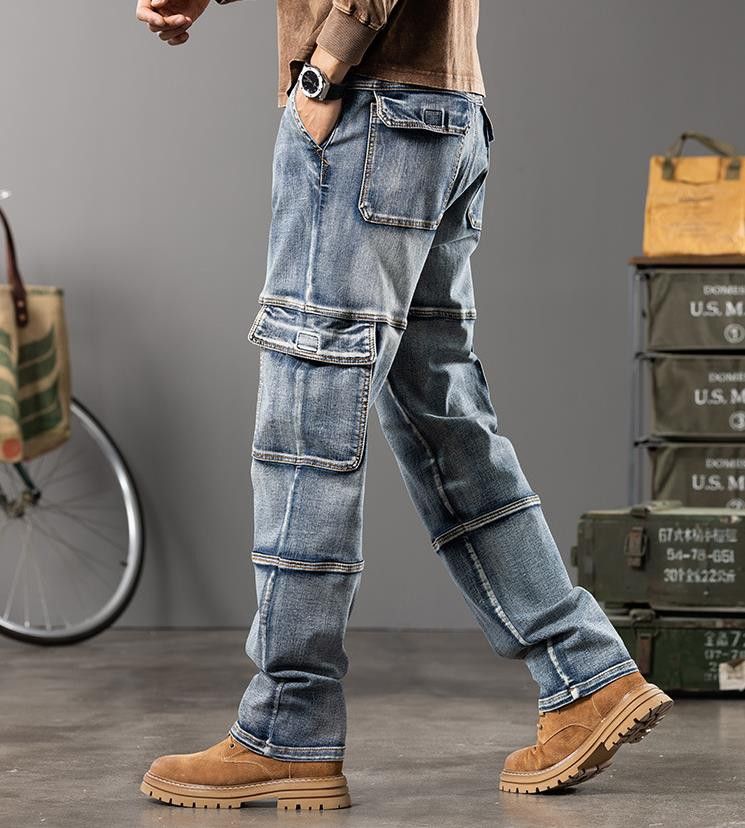 Jean Men's Baggy Jeans Loose Straight Tube Multi Pocket Size US 30 / EU 46 - 4 Thumbnail