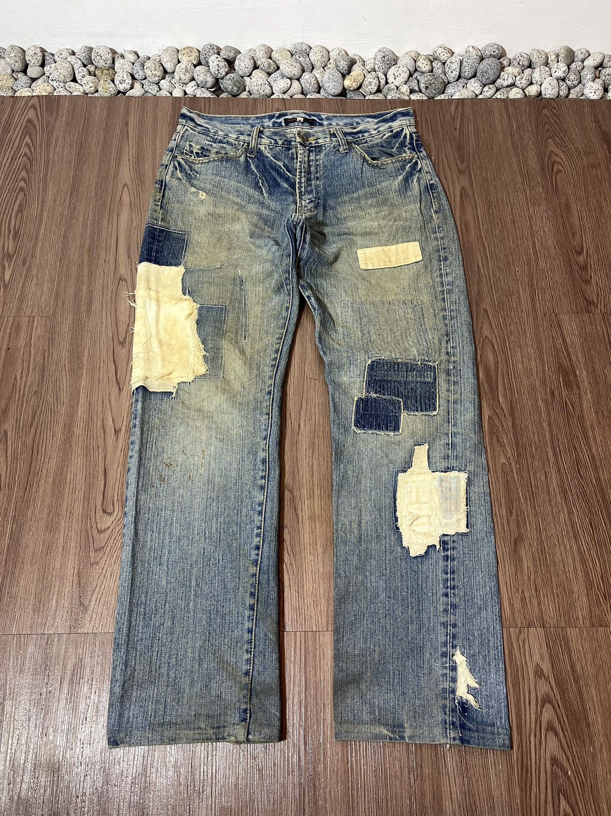Japanese Brand Exhibitionist Japan Distressed Patchwork Jeans Size US 32 / EU 48 - 5 Thumbnail