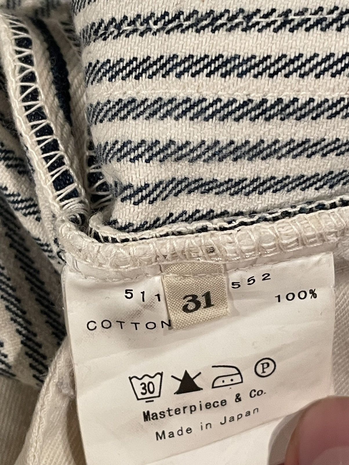 MasterPiece Blue and White Seersucker Striped Paneled Denim Size US 33 - 5 Thumbnail