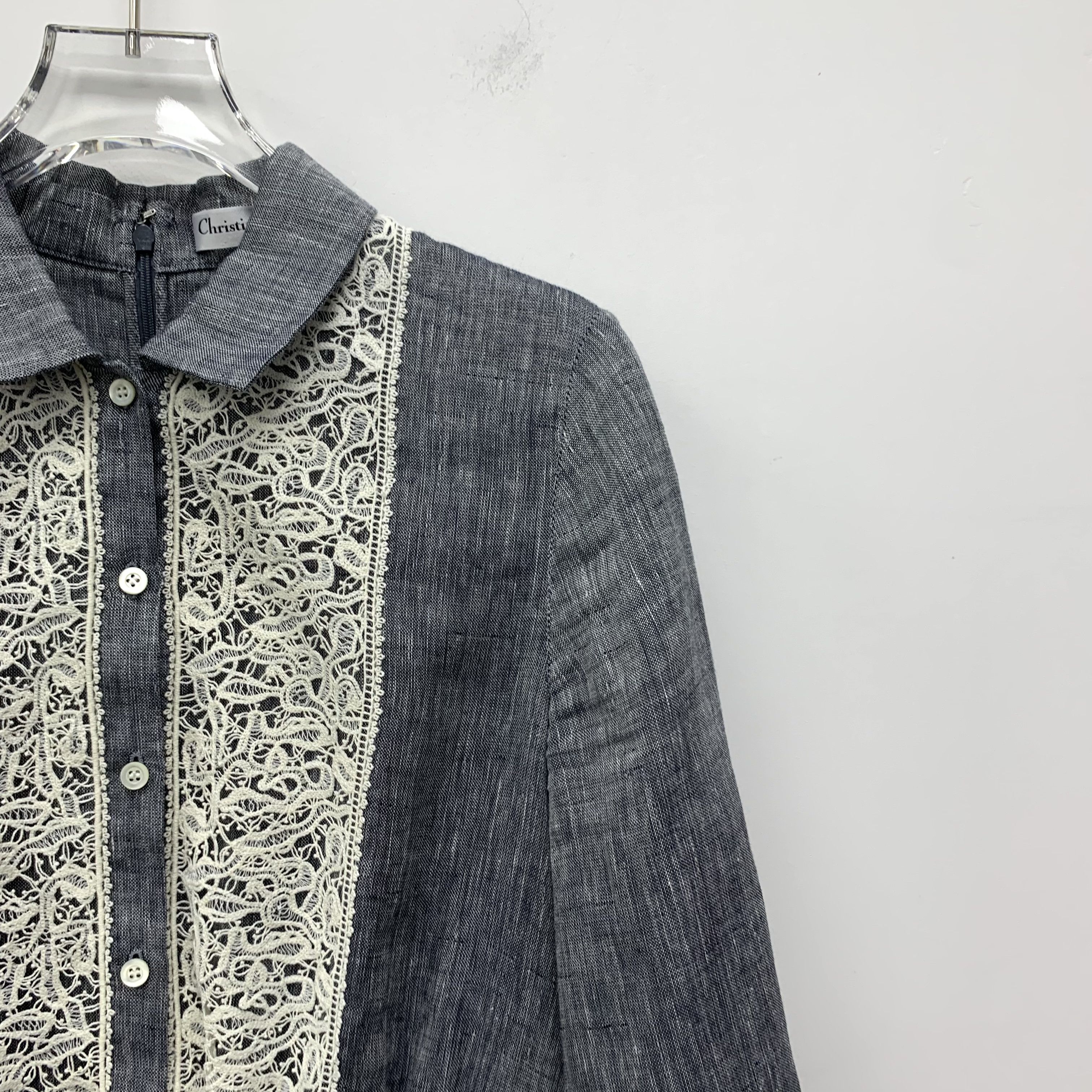 Dior Dior Dress – Grey Linen Lace Collar (Size S) Size S / US 4 / IT 40 - 6 Thumbnail
