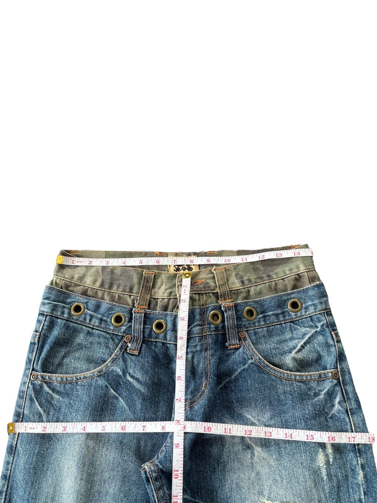 Yasuyuki Ishii Vintage Japan Nylaus Double Waist Faded Distress Flare Jeans Size US 30 / EU 46 - 6 Thumbnail