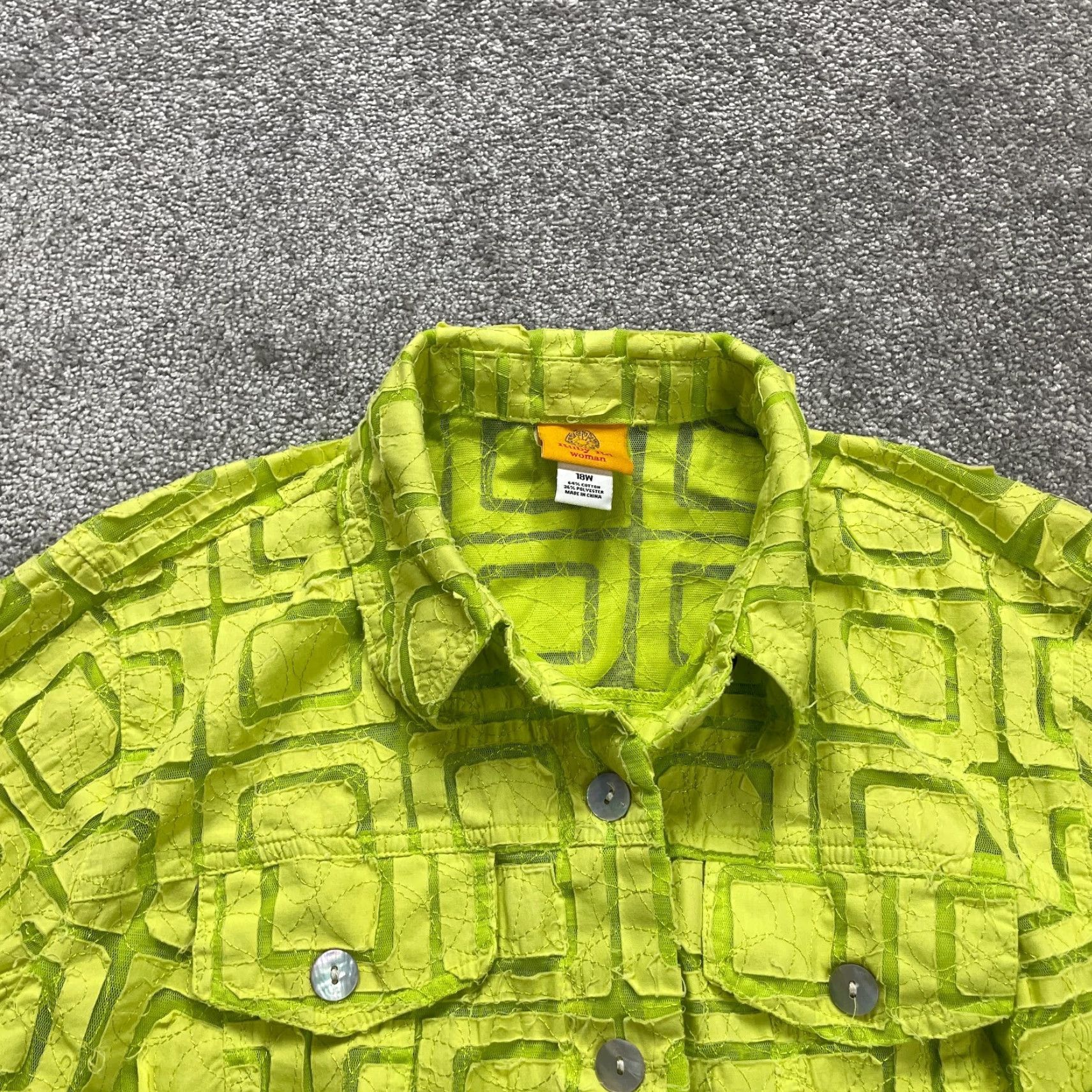 Vintage Ruby Rd. Sheer Button Down Blouse Womens 18W Yellow Lime Long Sleeve Lace Casual Shirt Adult Regular Size XXL / US 16-18 / IT 52-54 - 3 Thumbnail