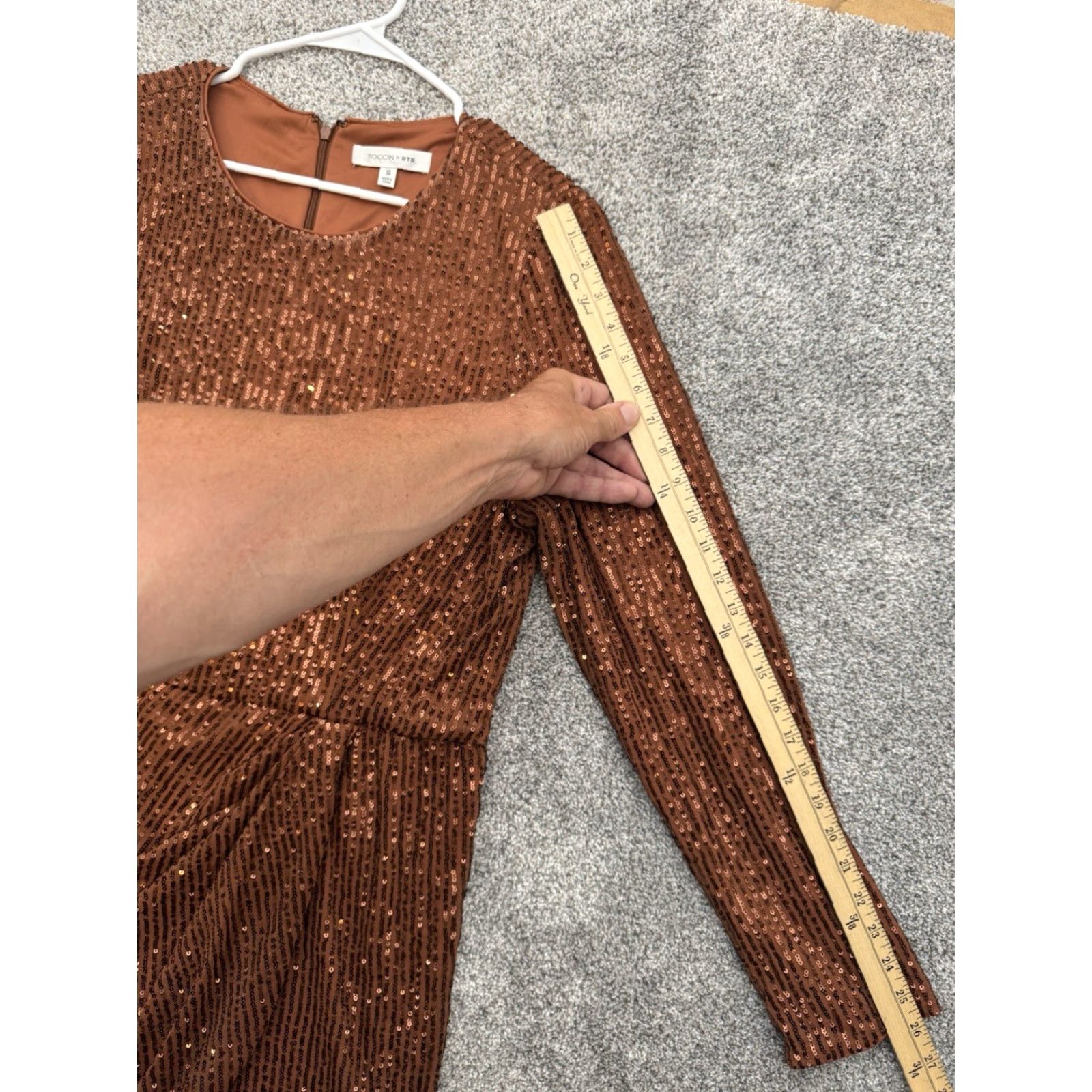 Vintage Toccin X RTR Faux Wrap Mini Dress 14 Cocktail Party Night Out Y2K Glam Sequin Short Brown Women's Dress Size XL / US 12-14 / IT 48-50 - 4 Thumbnail