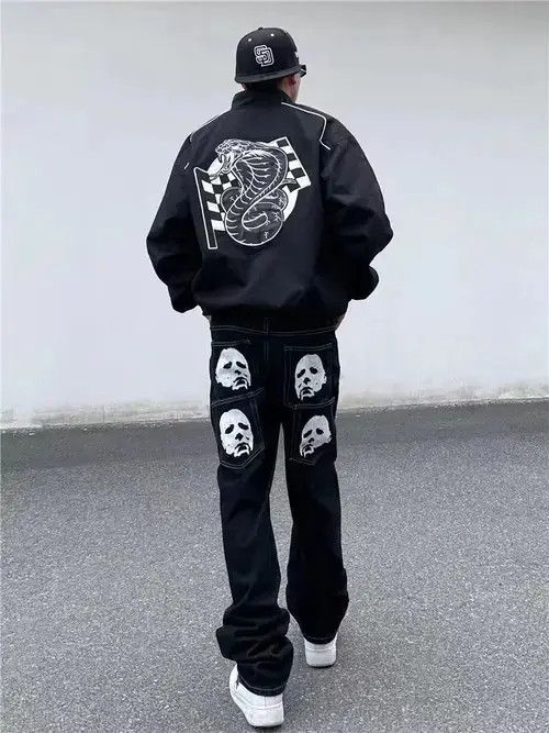 Japanese Brand × Jean Black high street vibe style skull straight jeans Size US 32 / EU 48 - 4 Thumbnail