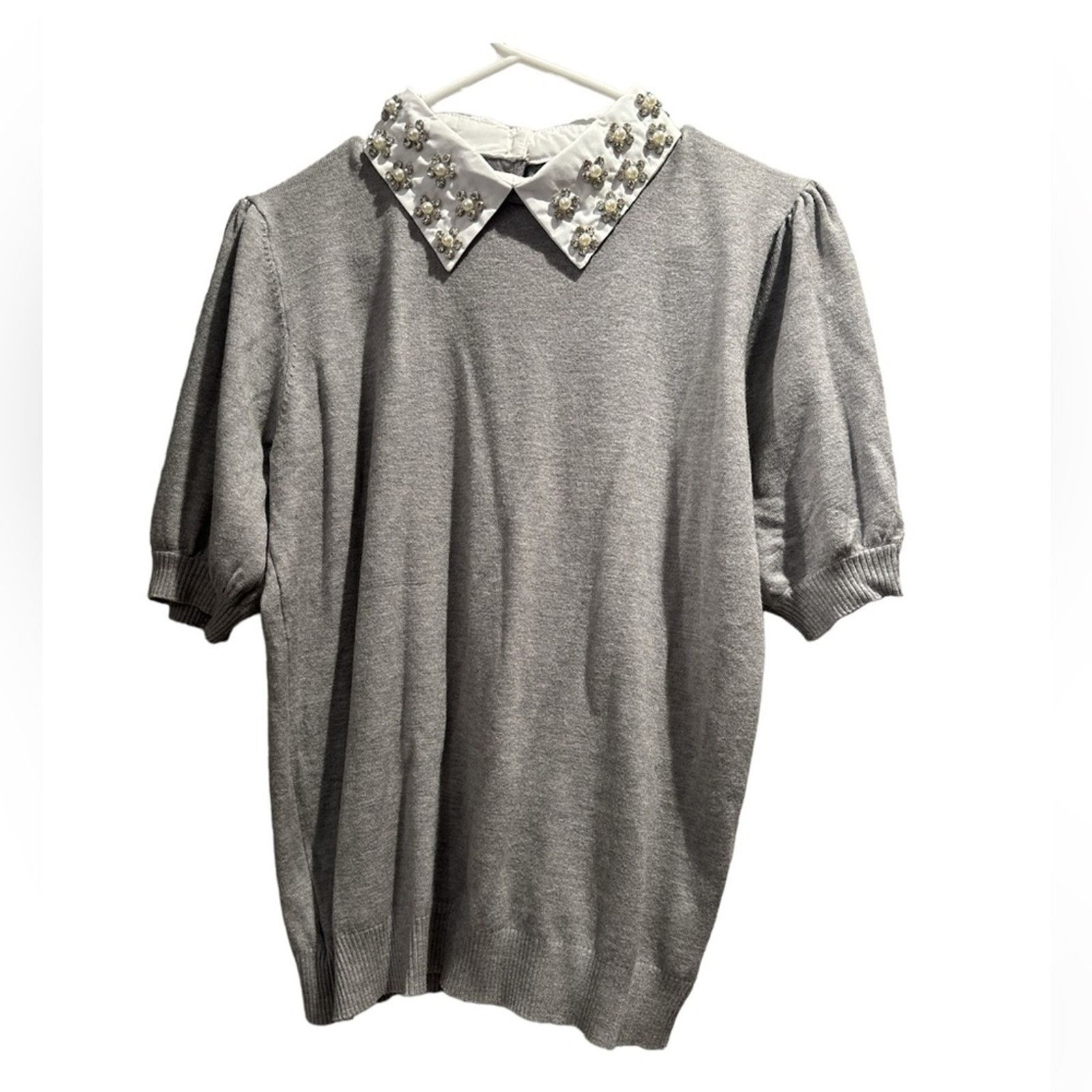 Other ONWELFTH Women's Gray Diamante Collar Ballon Sleeve Sweater Size M / US 6-8 / IT 42-44 - 2 Thumbnail