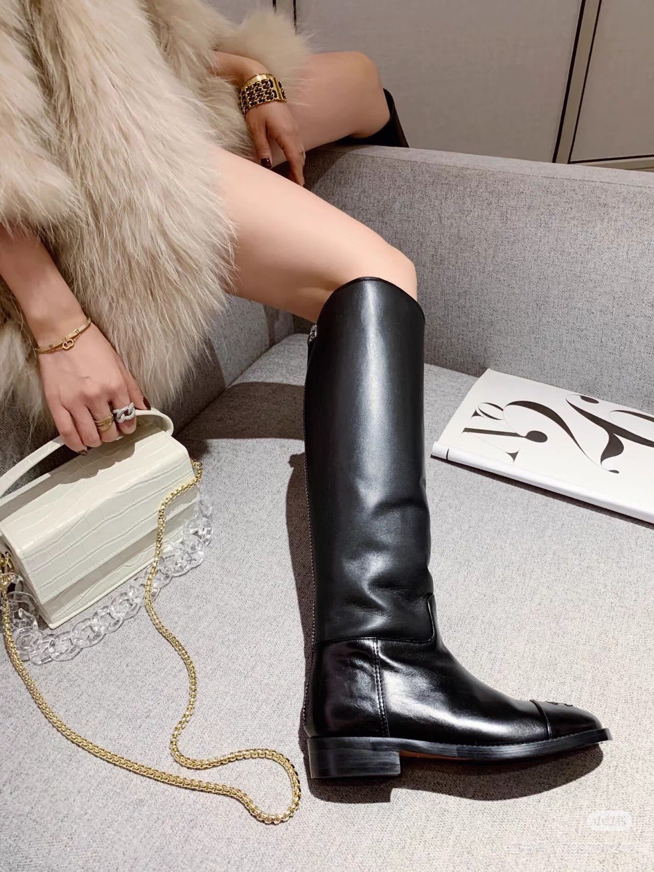 Chanel Chanel Black CC Embroidered Leather Riding Knee-high Boots Size US 5 / IT 35 - 8 Thumbnail