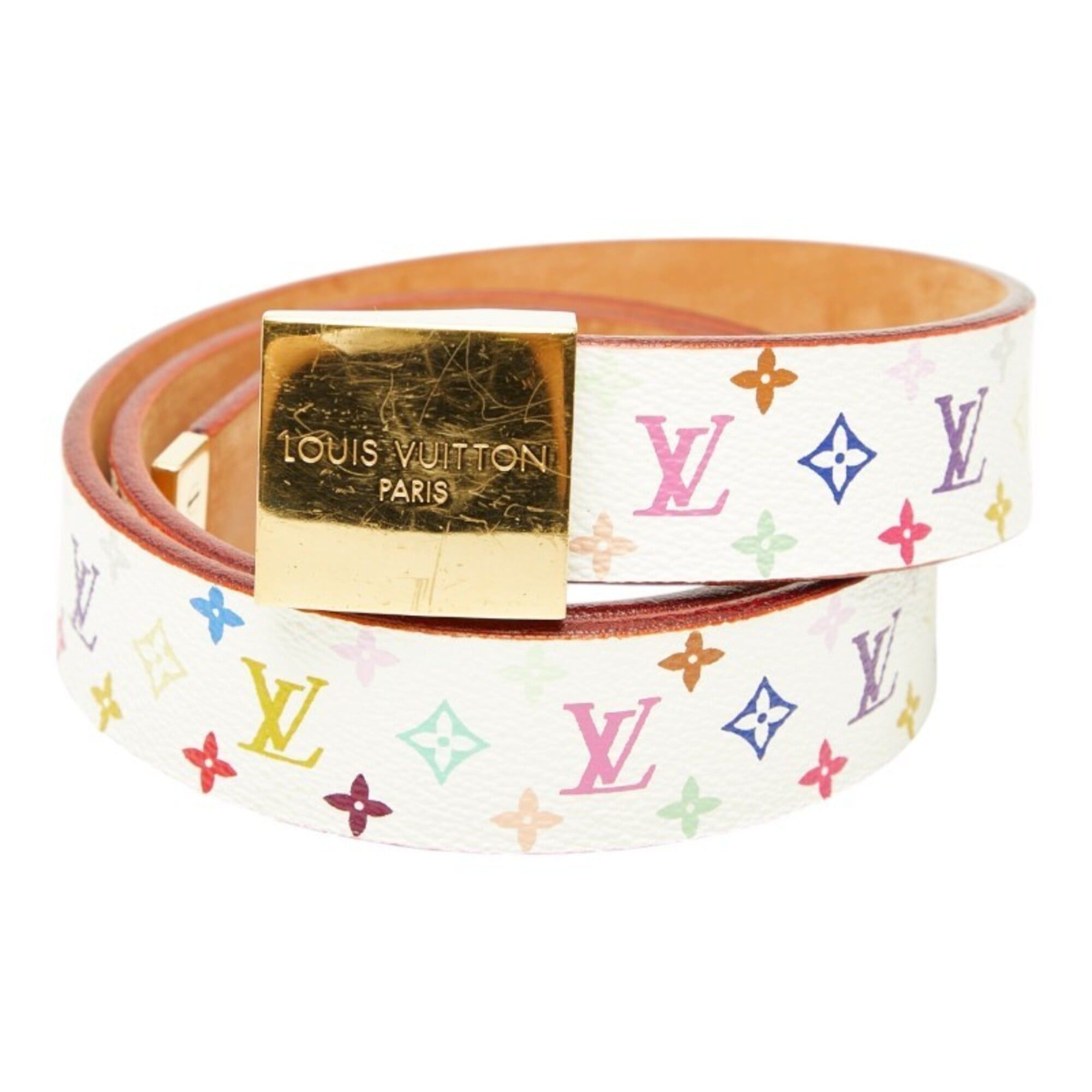 Louis Vuitton Louis Vuitton Monogram Multicolor Ceinture Carrée Belt, Size: 80 32, M9270U, White Gold Leather, Women's, LOUIS VUITTON Size ONE SIZE - 1 Thumbnail