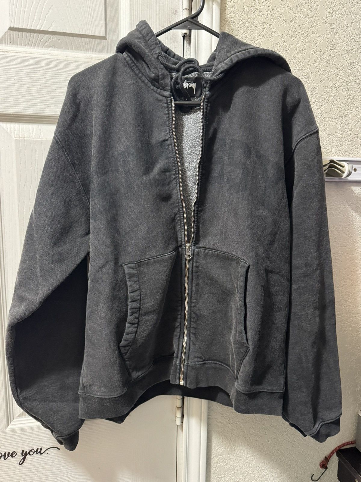 Stussy Faded Graphic Zip Hoodie Washed Black