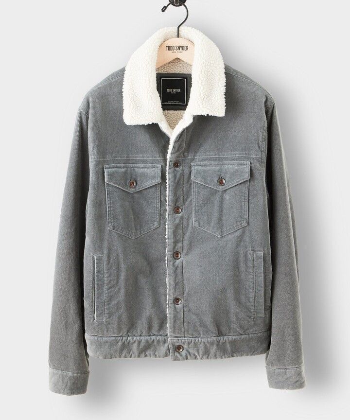 image of Todd Snyder Italian Sherpa Lined Corduroy Dylan Jacket in Grey, Men's (Size XL)