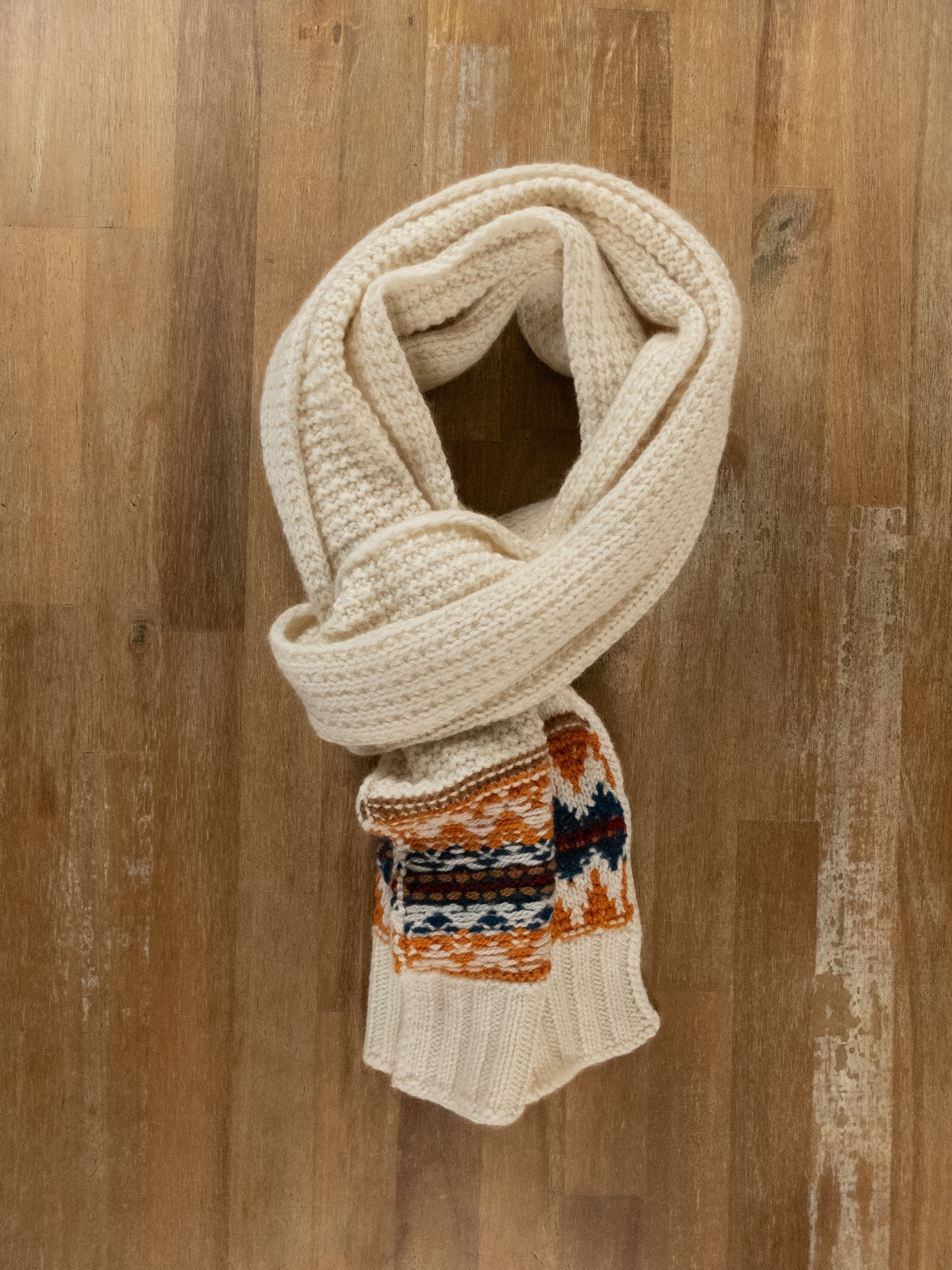 LORO PIANA Glacier Fairisle ecru knit pure cashmere scarf