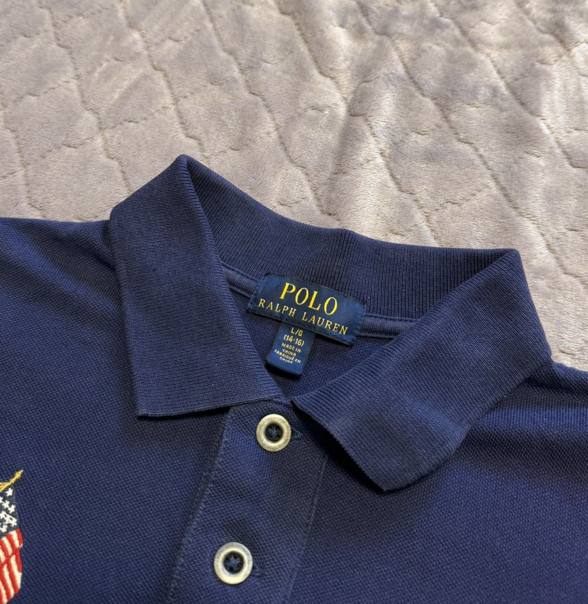 Polo Ralph Lauren × Vintage Vintage Polo Ralph Lauren Navy USA Flag Polo Shirt Size US L / EU 52-54 / 3 - 9 Thumbnail