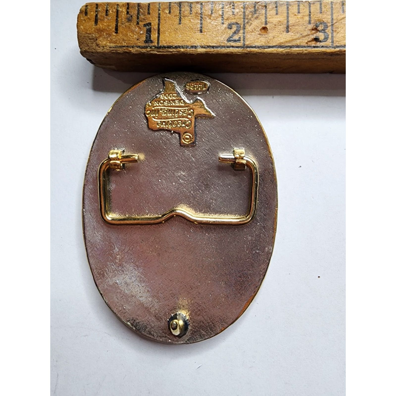 Vintage VINTAGE Creative Casting Western Belt Buckle Men One Size Silver State Trap and Shoot Club Trophy Leather Accents Size ONE SIZE - 3 Thumbnail