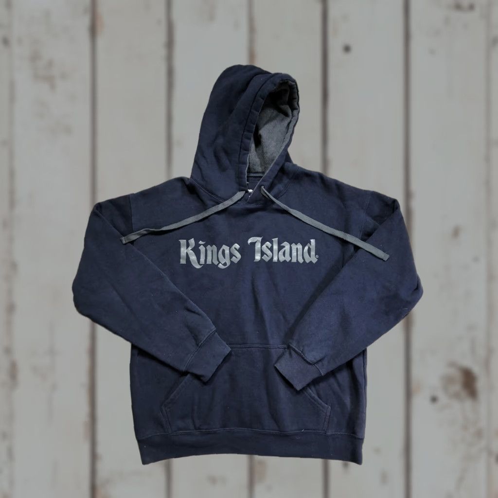Vintage Kings Island Hoodie Mens M Blue Fleece Pullover Graphic Print Logo Cedar Fair Sweatshirt Size US M / EU 48-50 / 2 - 1 Thumbnail