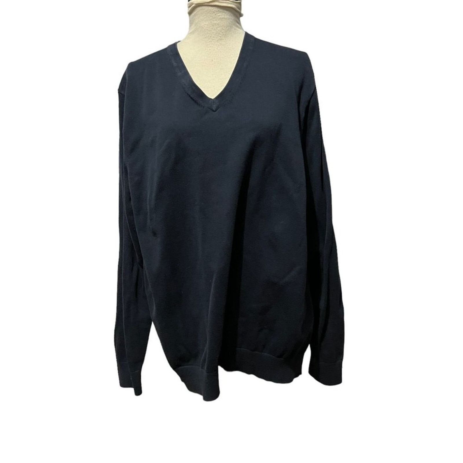 Lands' End Lands End Men's Classic Fit Cotton V-neck Sweater XXL Navy Size US XXL / EU 58 / 5 - 1 Thumbnail