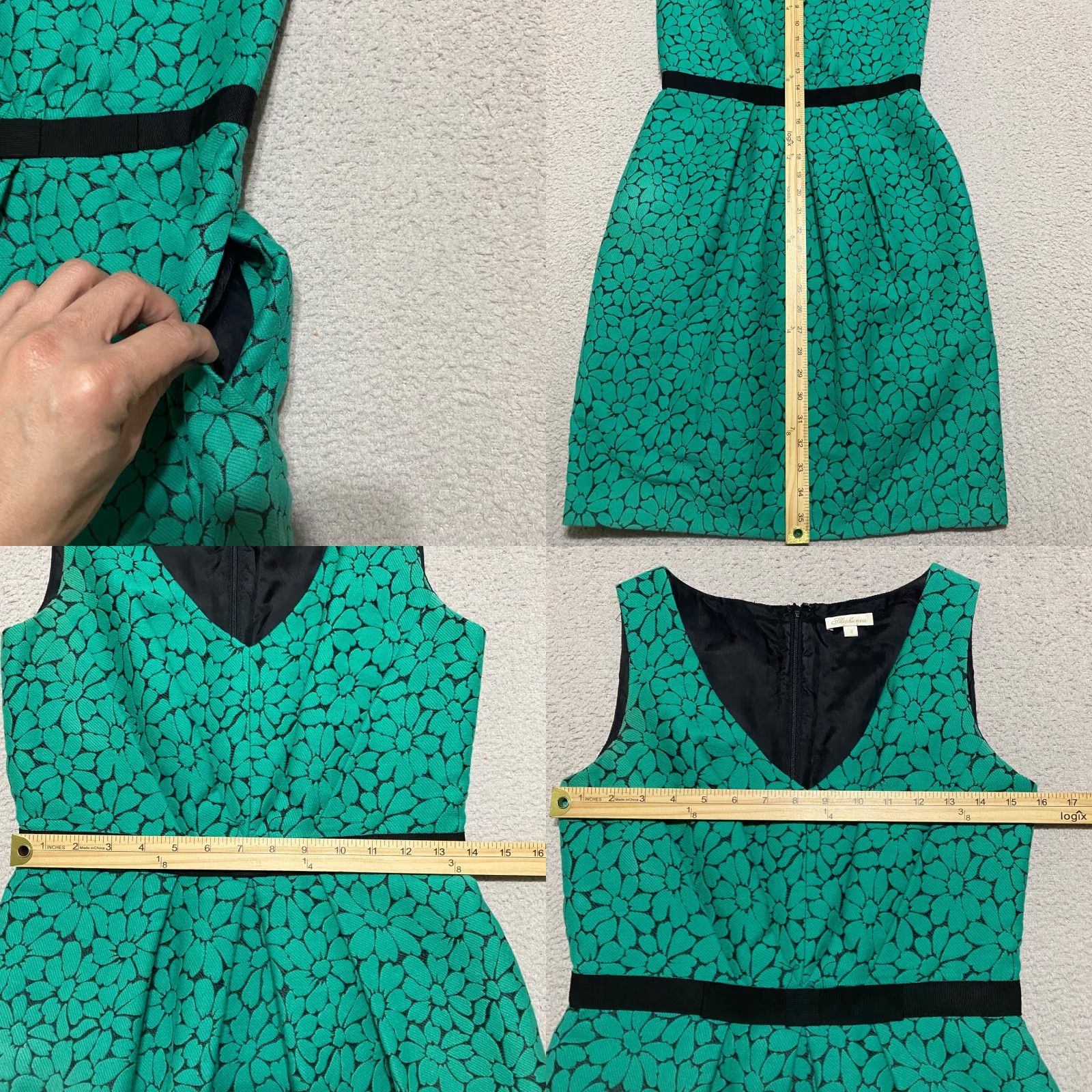 Vintage Shoshanna Dress Green Floral A-Line Sleeveless Pockets Lined V-Neck Womens Size 4 Short Party/Cocktail Size S / US 4 / IT 40 - 8 Thumbnail