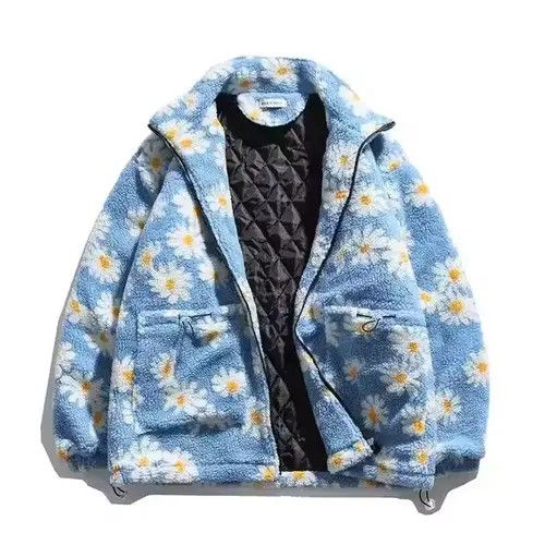 Image of Vintage Streetwear Daisy Floral Graphic Blue Fleece Jacket, Men's (Size XL)