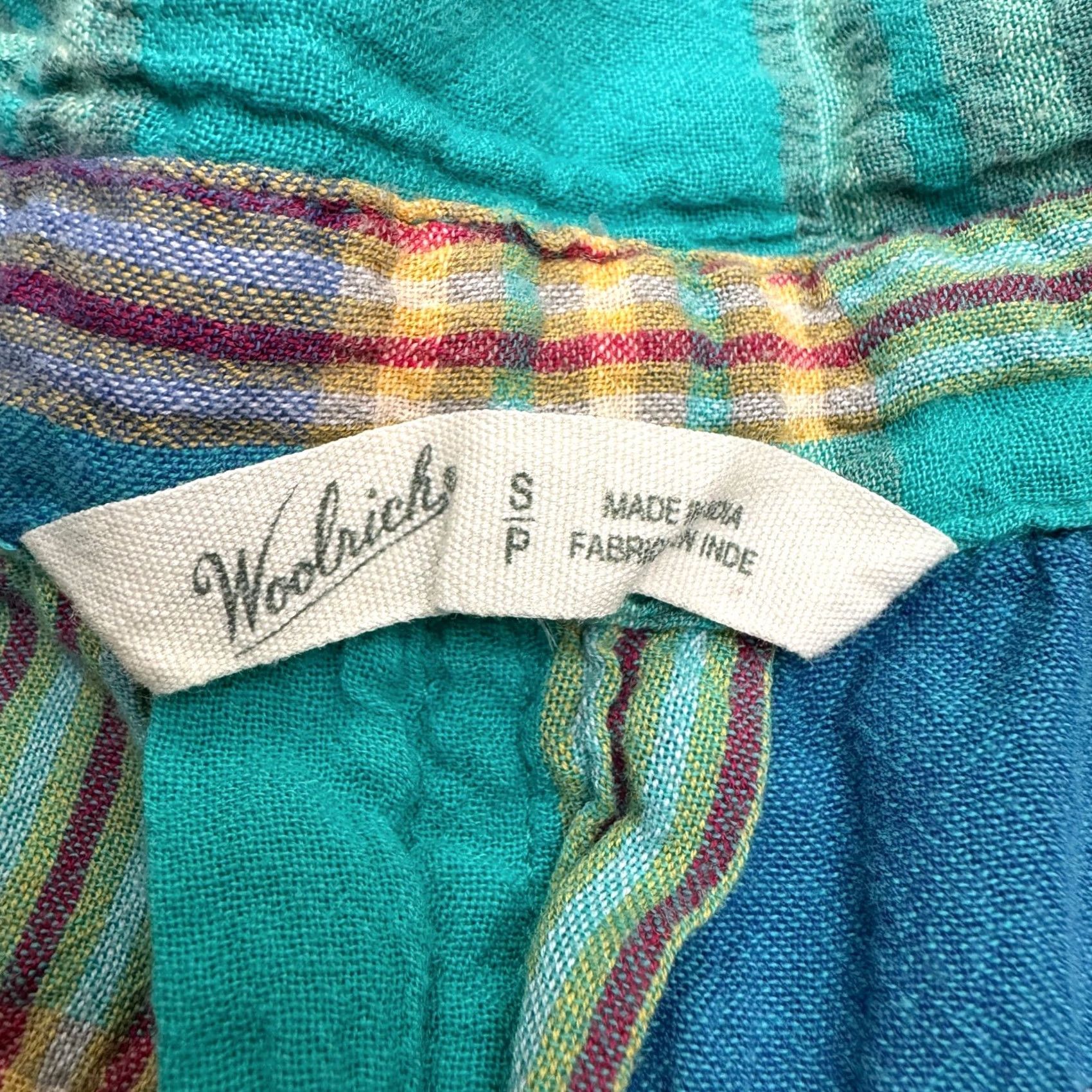 Vintage Woolrich Shirt Womens S Seersucker Button Down Teal Blue Green Long Sleeve Size S / US 4 / IT 40 - 6 Thumbnail