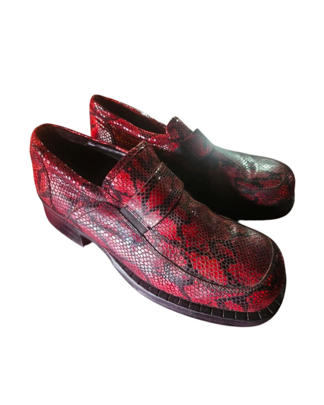 Diesel Diesel Red Snakeskin-Embossed Leather Loafers, Early 2000s Size US 9 / EU 42 - 2 Thumbnail