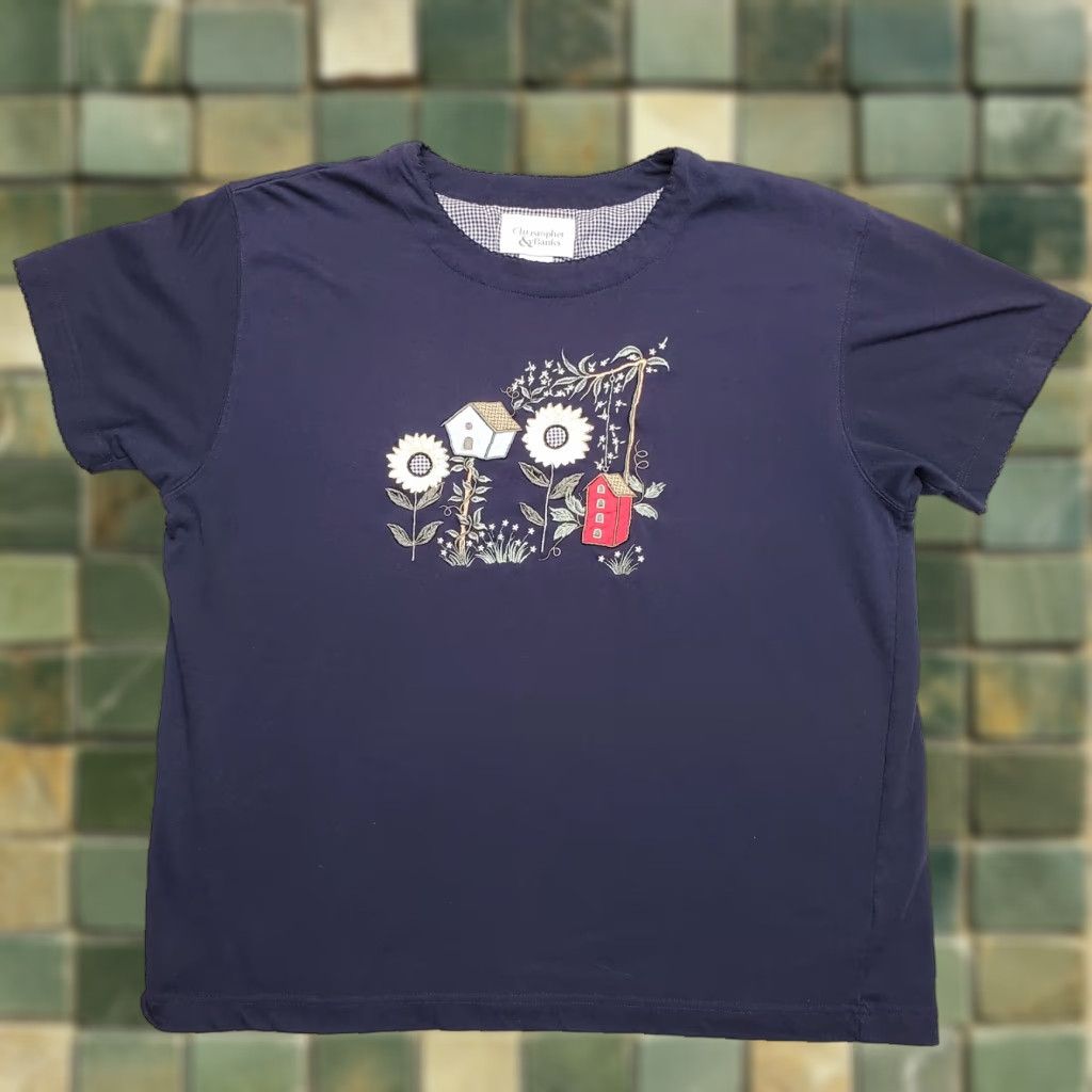 Vintage Christopher Banks Womens Shirt Top L Blue Crewneck Embroidered Bird Houses Shirt Womens L Blue Embroidered Bird Houses 90s? Size L / US 10 / IT 46 - 1 Thumbnail