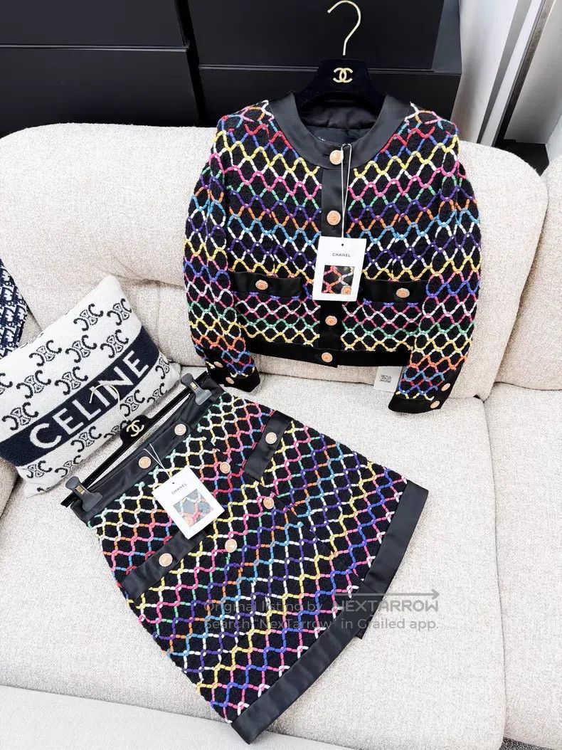 Chanel Chanel Colorful diamond checkered line embroidery braided Size 24" / US 00 / IT 34 - 8 Thumbnail