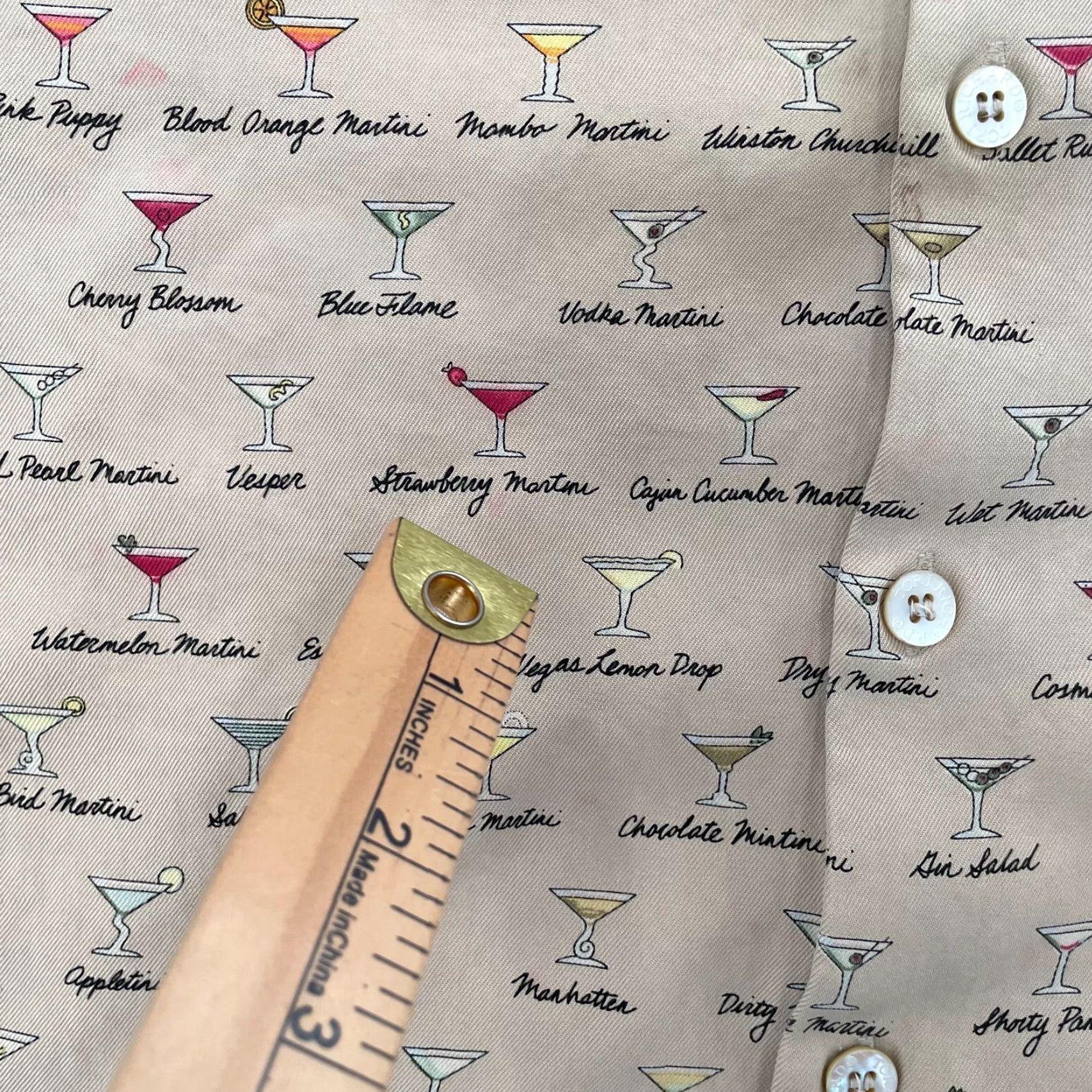 Tori Richard VINTAGE Tori Richard Shirt Adult Large Tan Silk Hawaiian Martini Cocktail AOP Print Mens Size US L / EU 52-54 / 3 - 7 Thumbnail